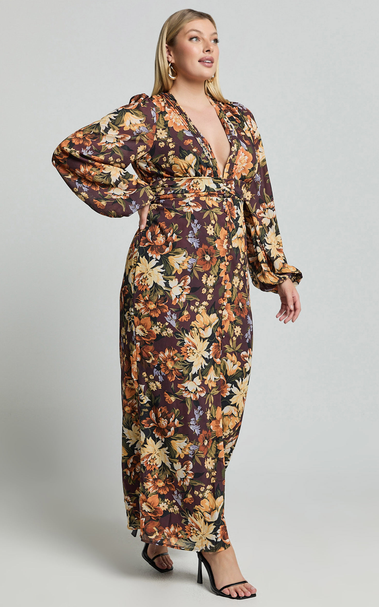 Lorelei Maxi Dress - V Neck Balloon Sleeve Dress in Indulgent Bloom