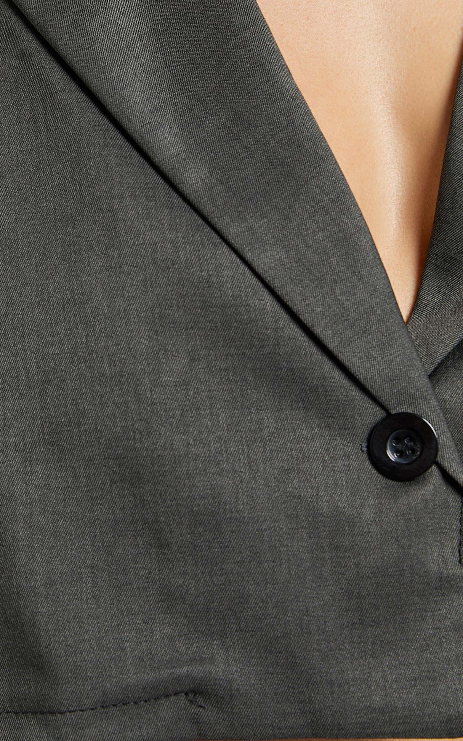 Zora Two Piece Set - Cropped Blazer and Pleated Mini Skirt Set in Charcoal