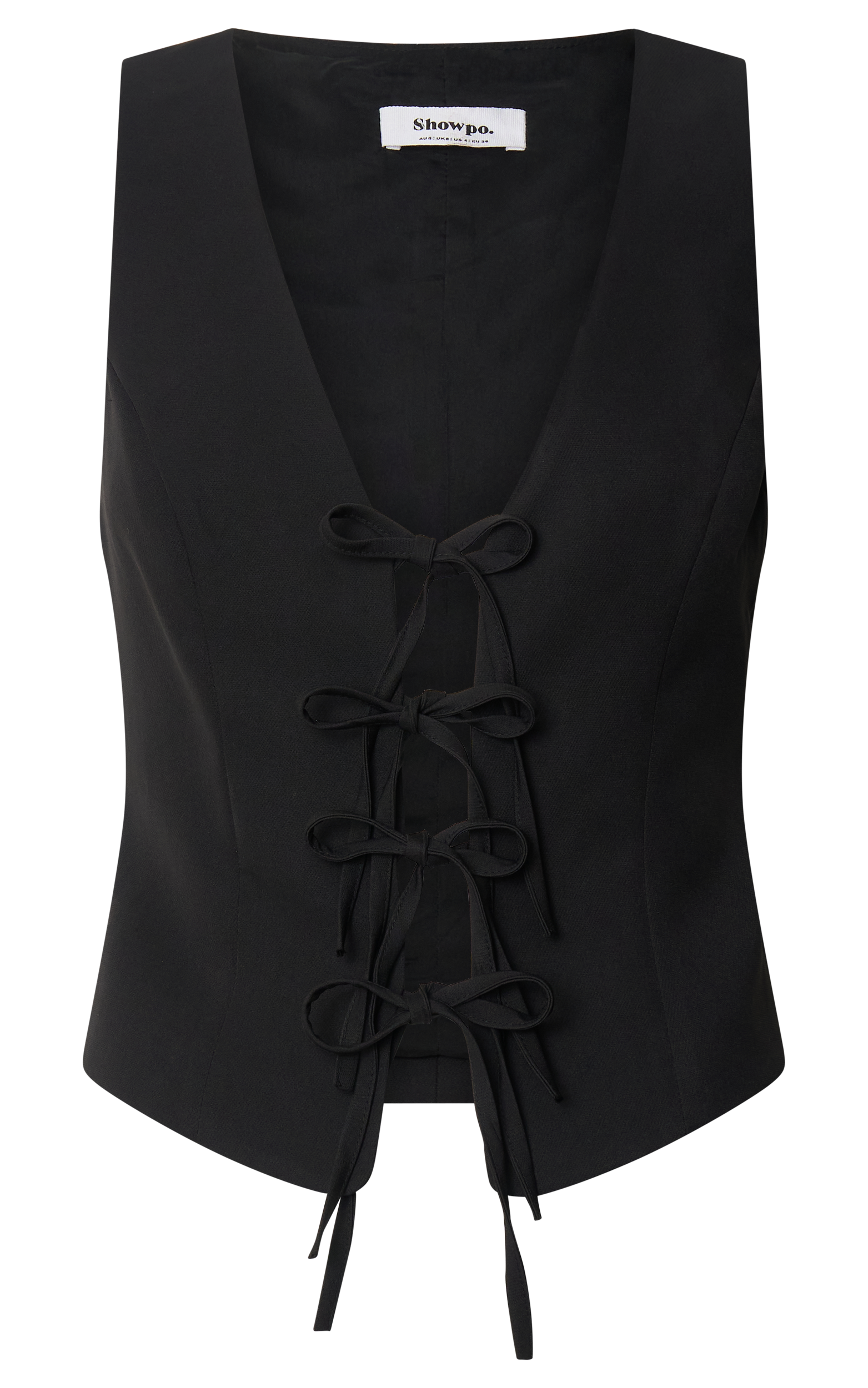 Nola Top - V Neck Front Tie Vest Top in Black