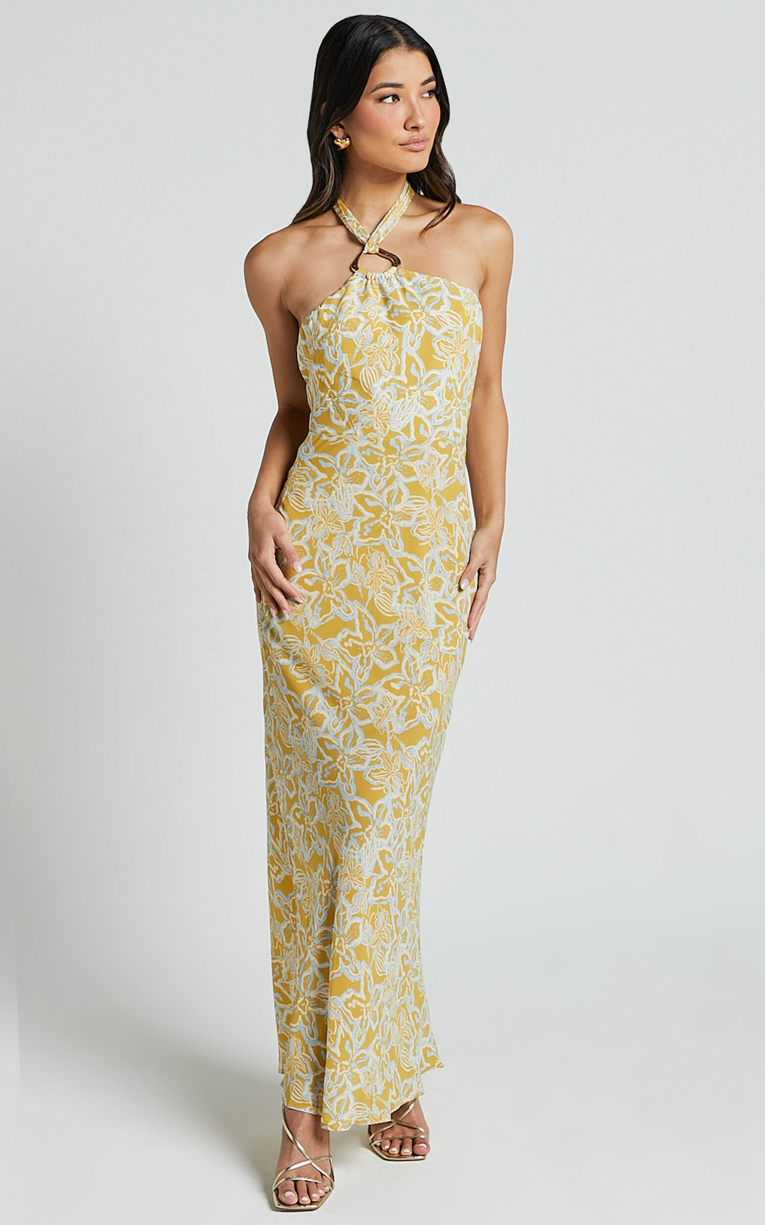 Alba Midi Dress - Halter Neck Slip Dress in Yellow