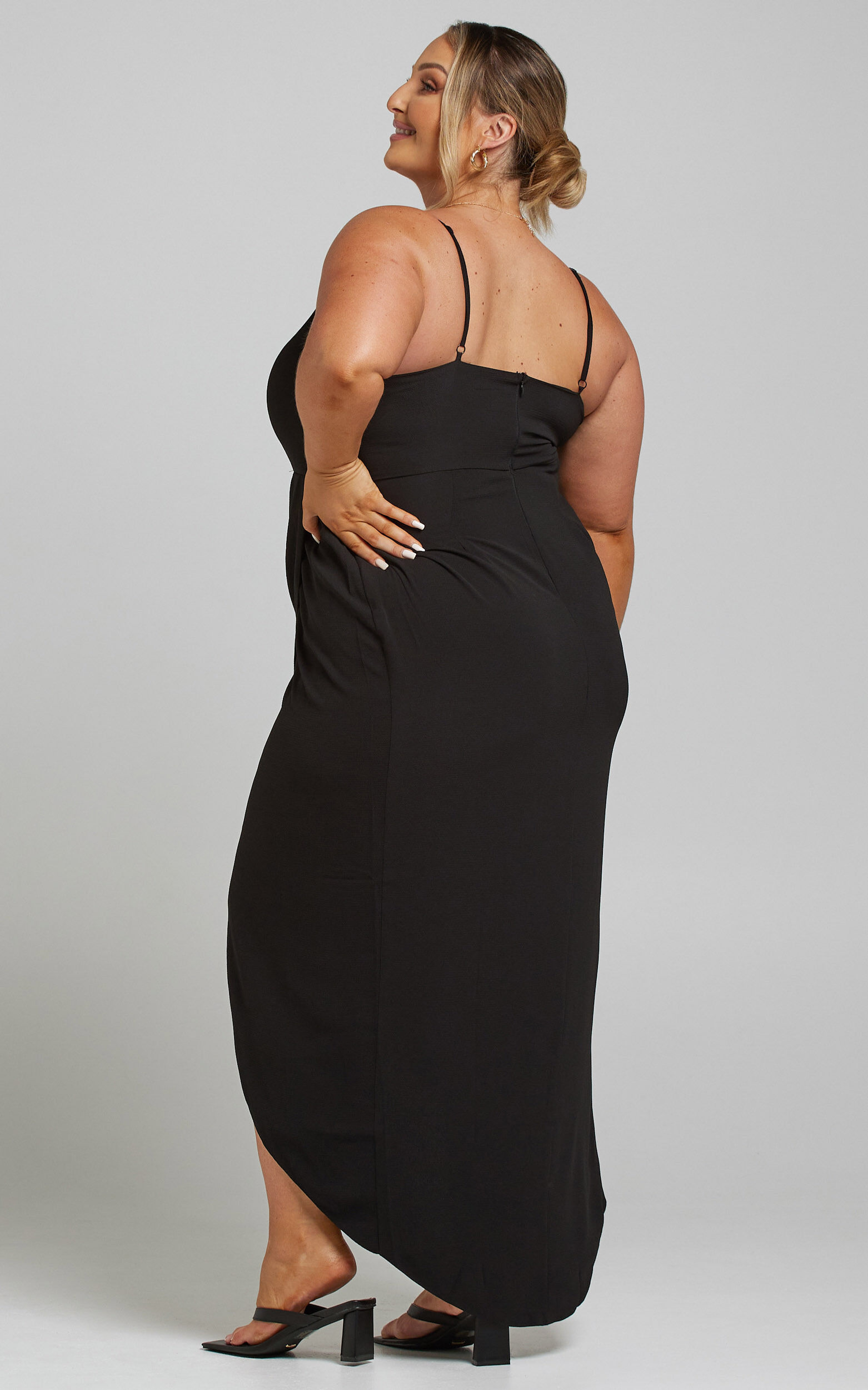 Lucky Day Midi Dress - V Neck Drape Dress in Black