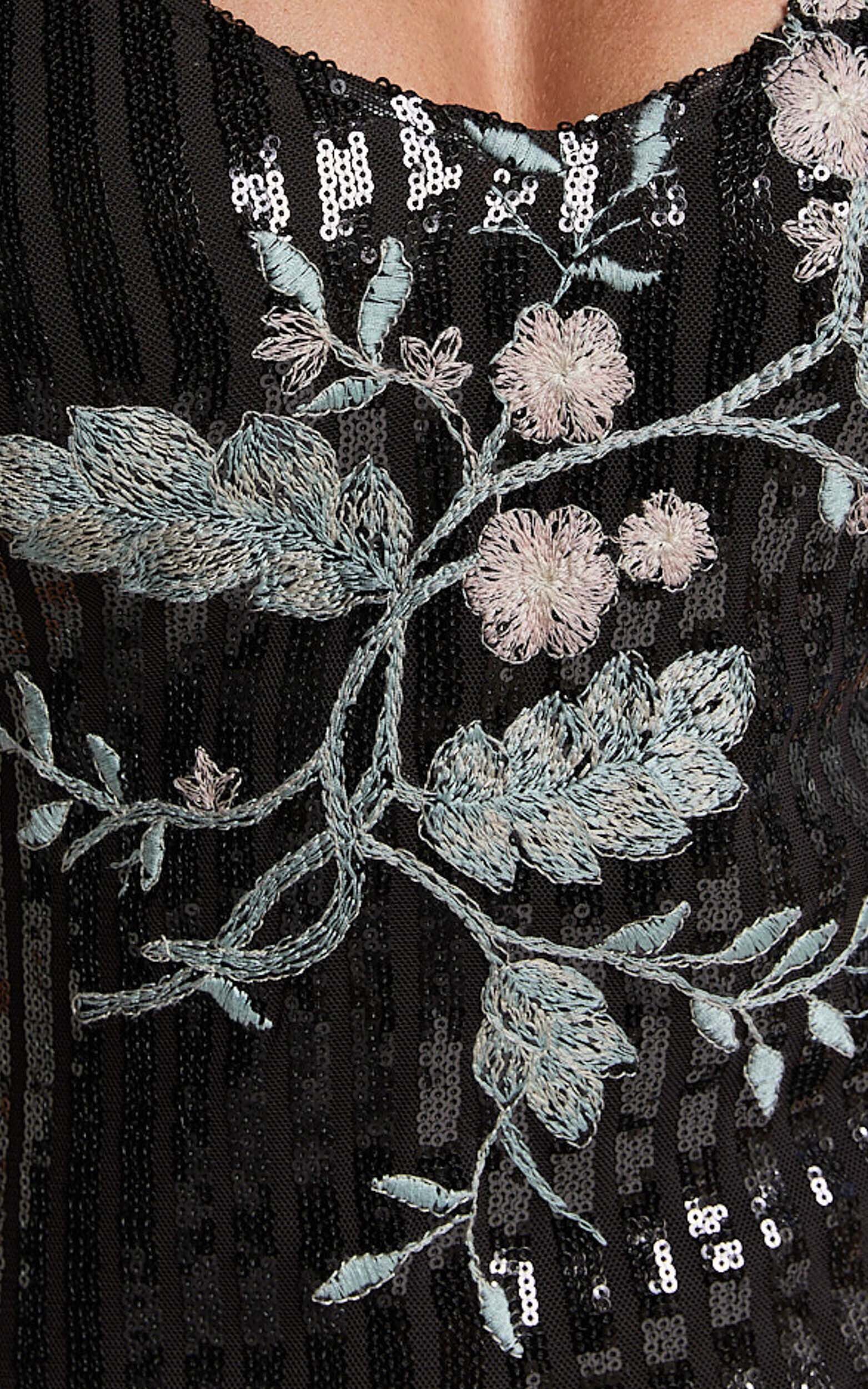 Adrienne Midi Dress - Sequin Embroidered Slip Dress in Black