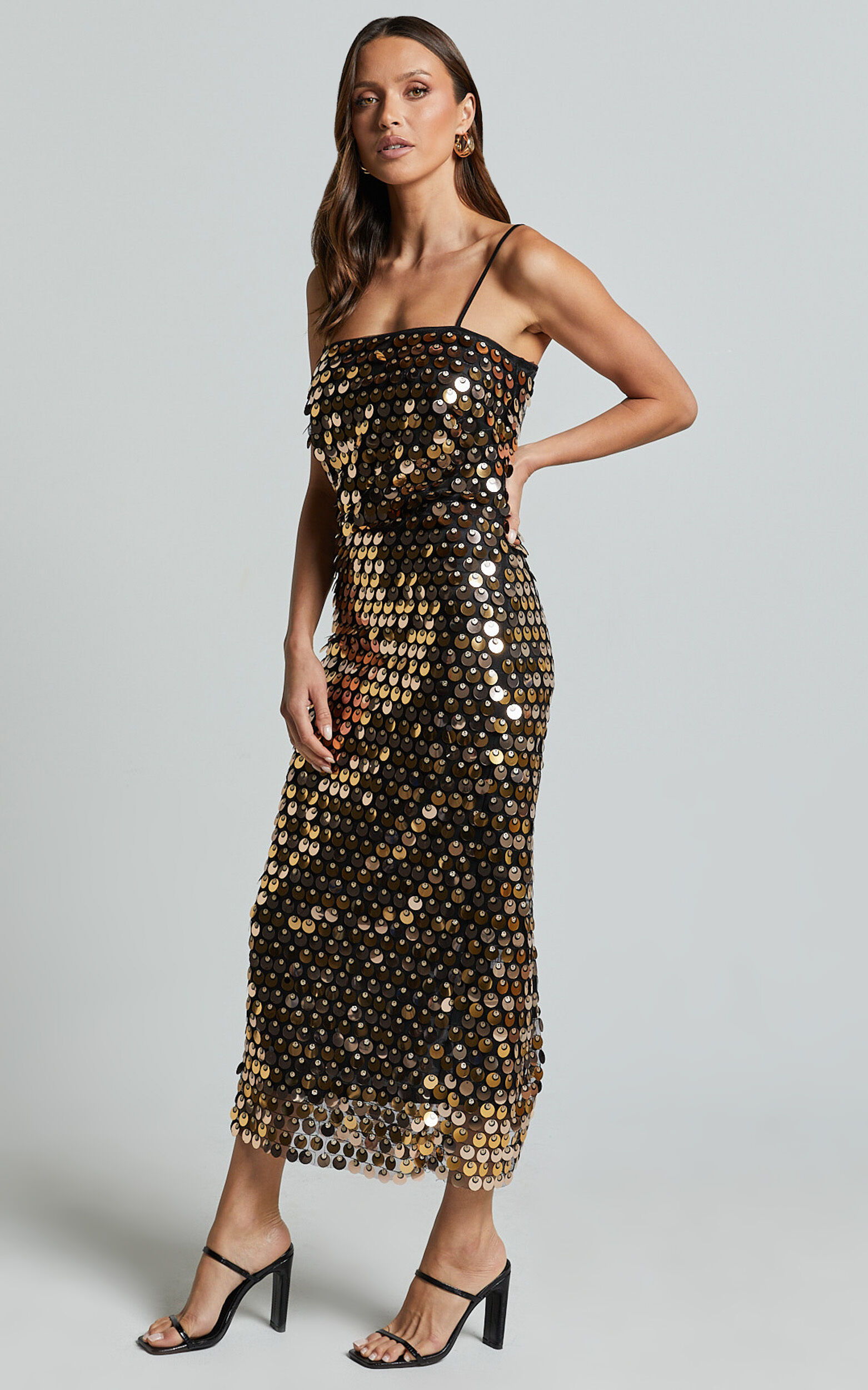 Amarie Midi Dress - Circle Sequin Dress in Gold