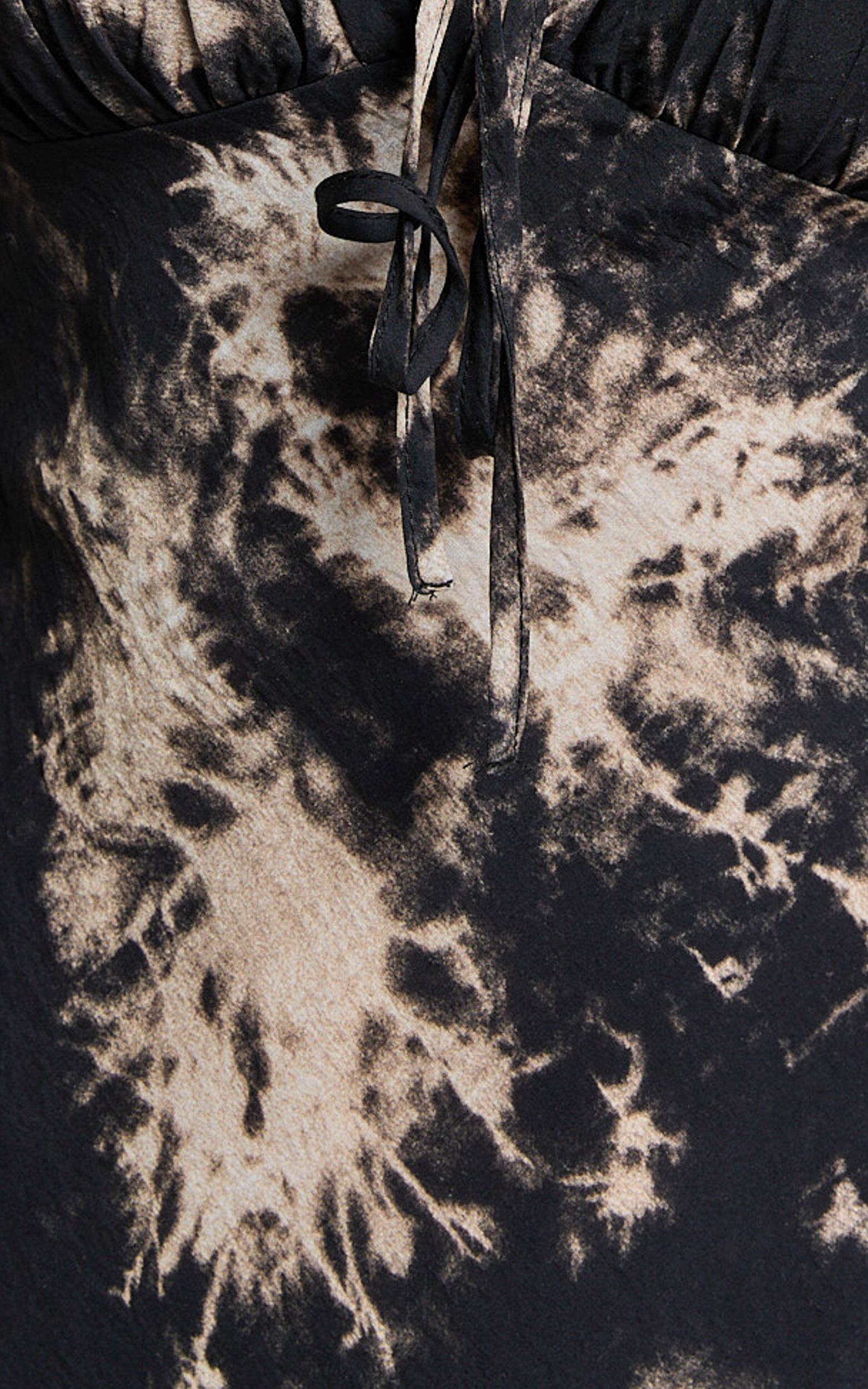 Nicki Midi Dress - Strappy Ruched Bust Slip Dress in Black Tie Dye