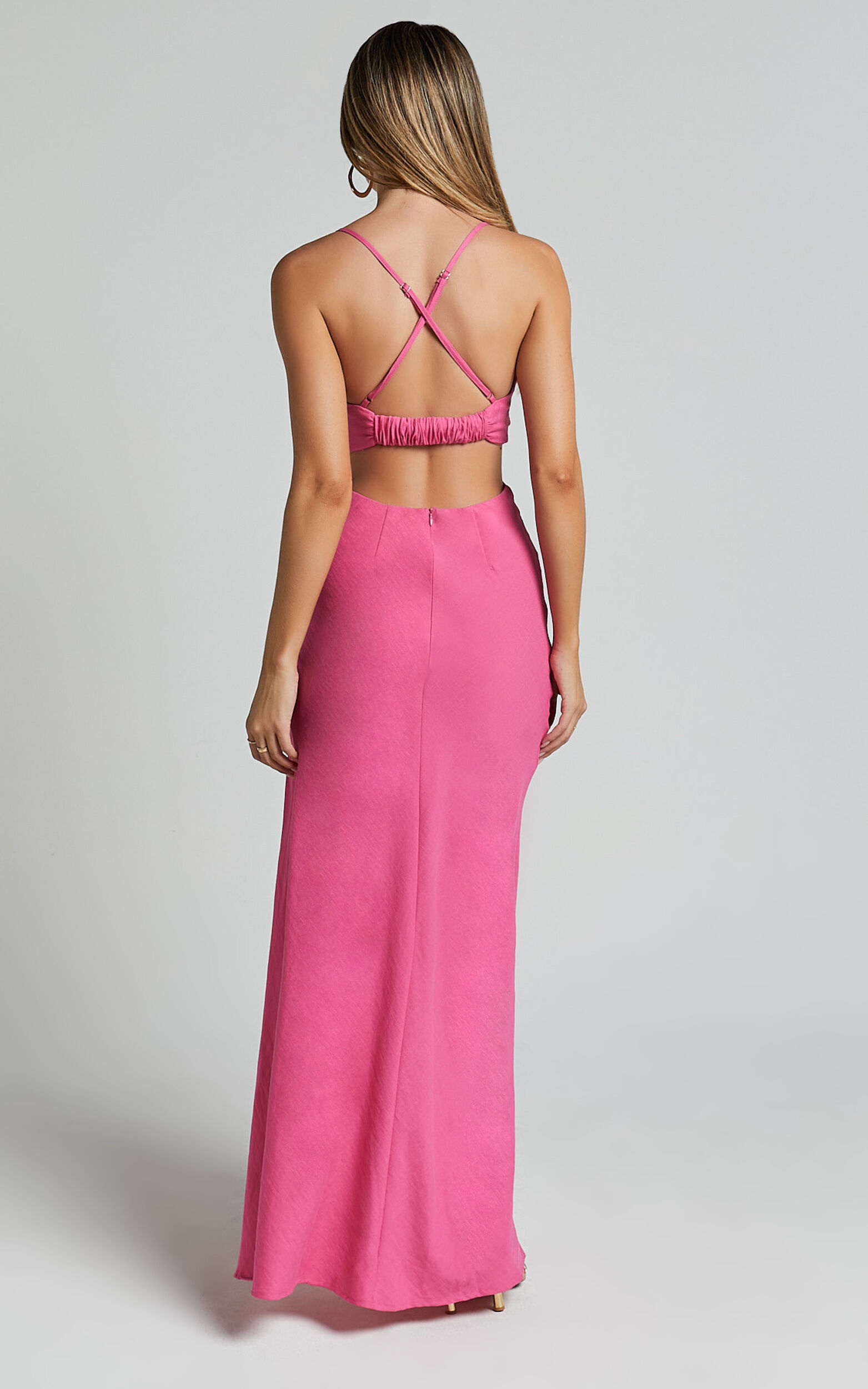 Reviena Maxi Dress - Cut Out Cowl Neck Dress in Hot Pink