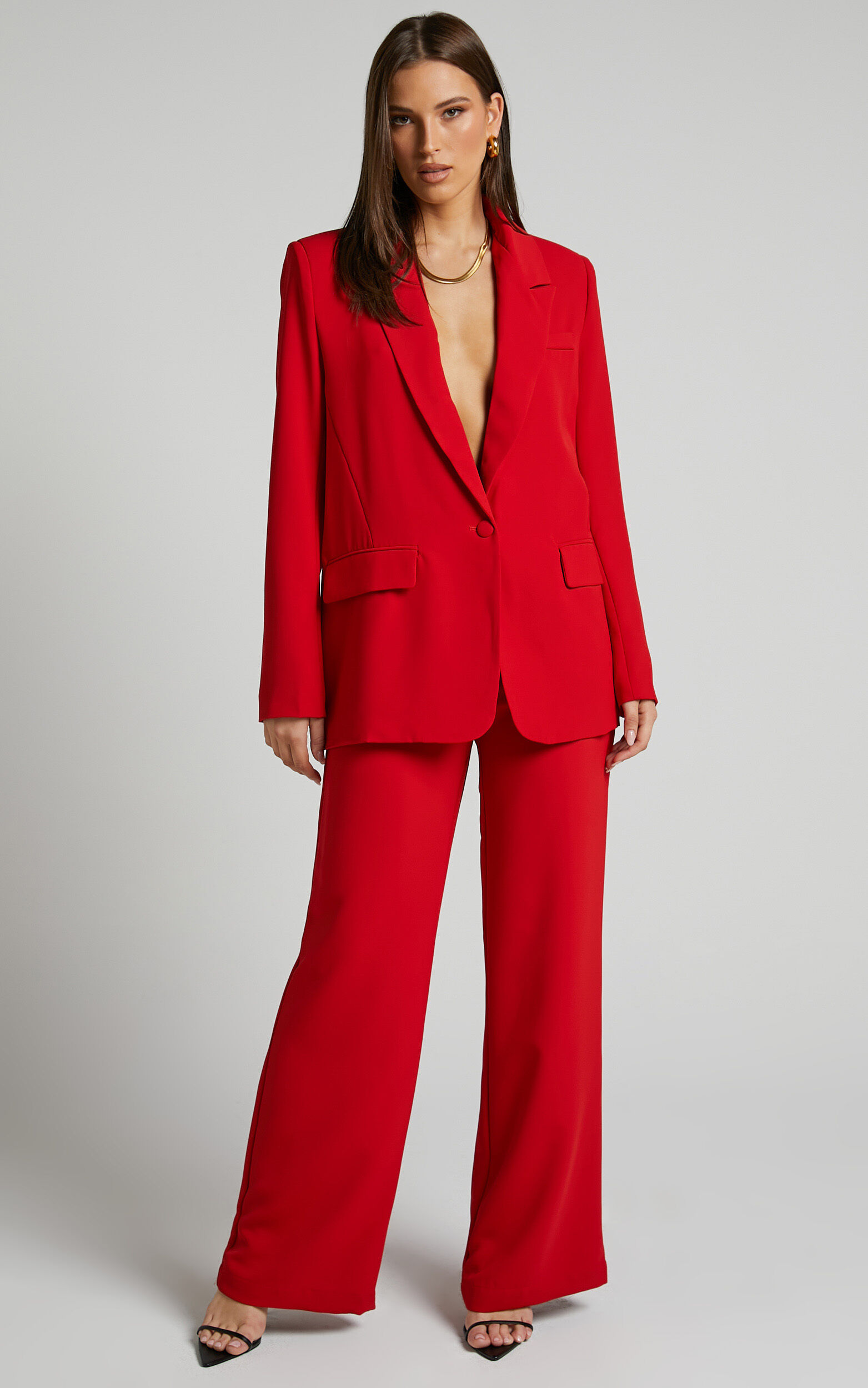 Bonnie Pants - High Waisted Tailored Wide Leg Pants in Red