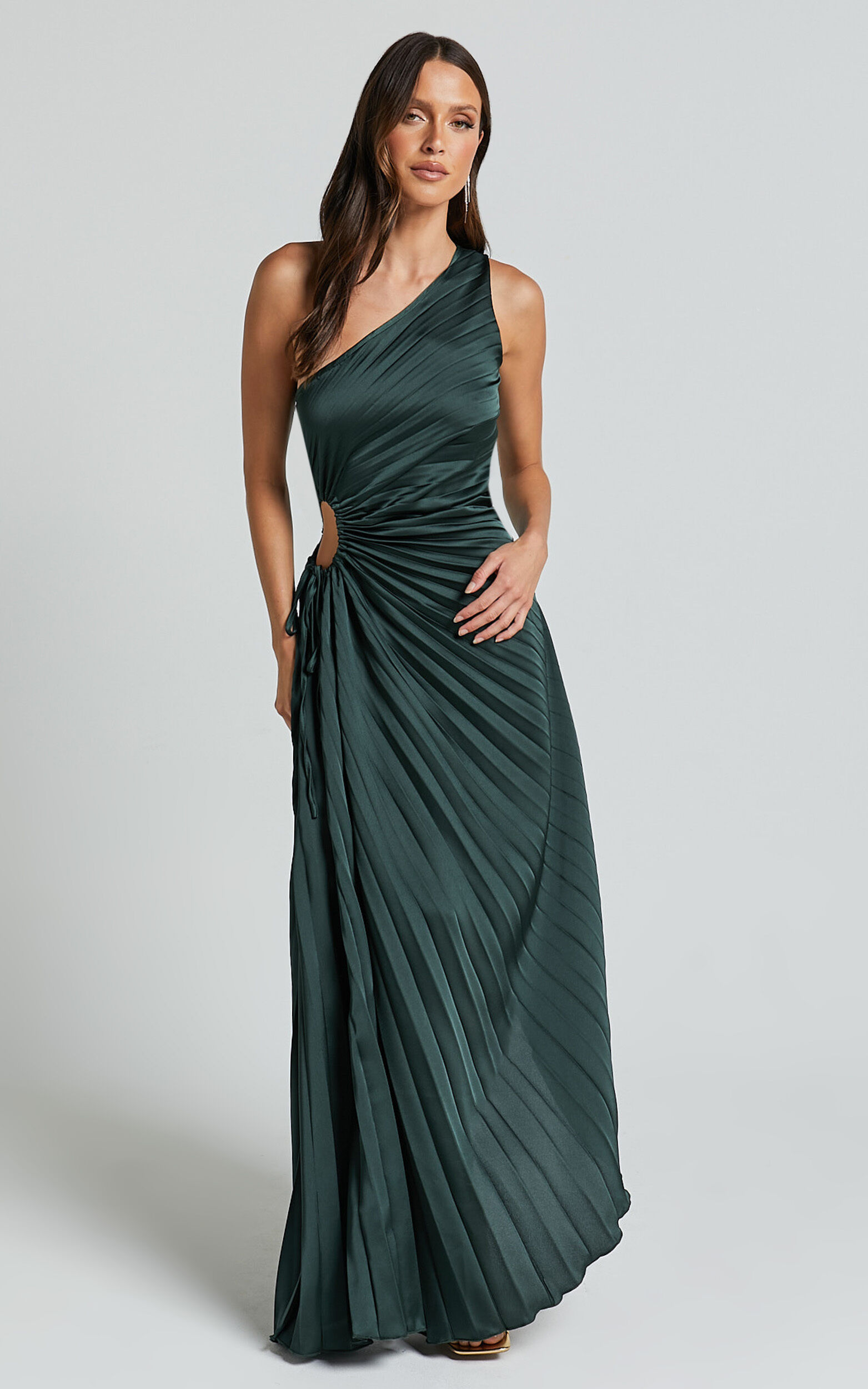 Kitsune Maxi Dress - One Shoulder Cut Out Dress in Emerald Green