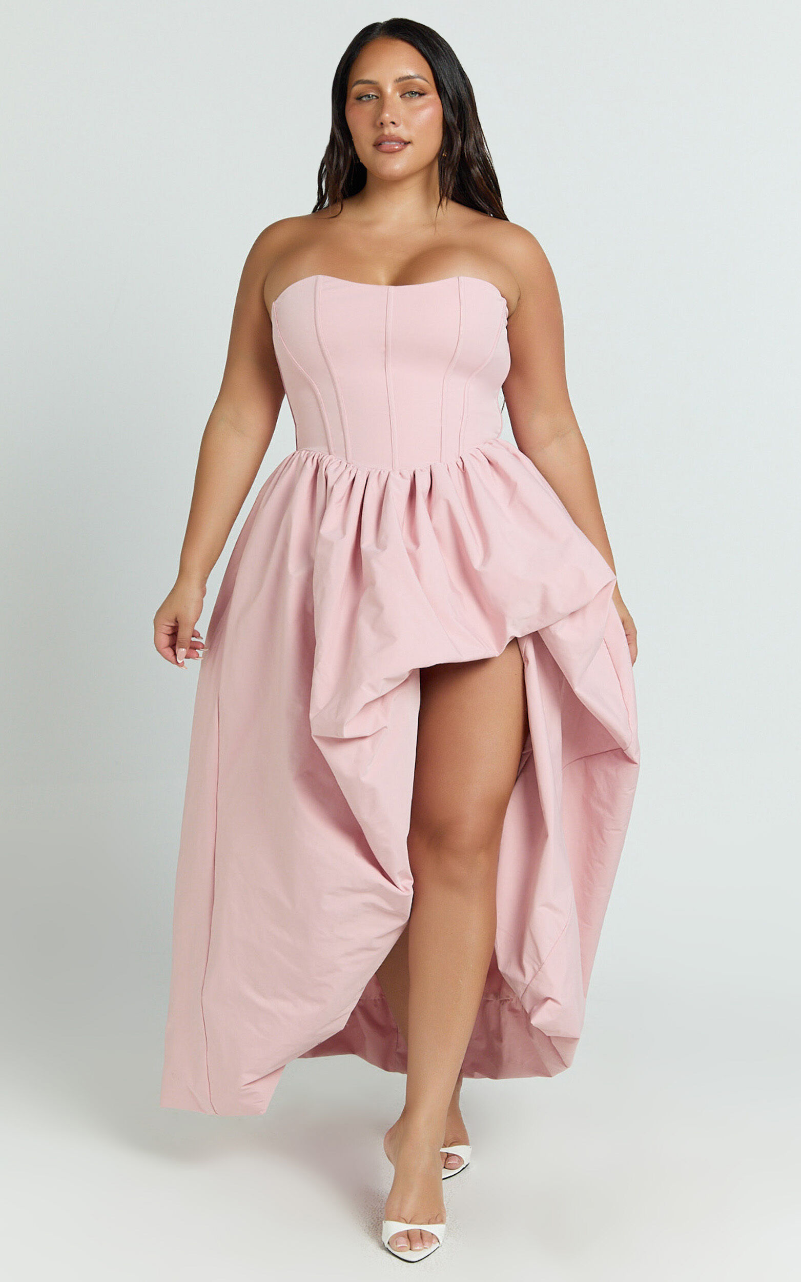 Seraphina Maxi Dress - Strapless Asymmetrical Bubble Hem Dress in Pink