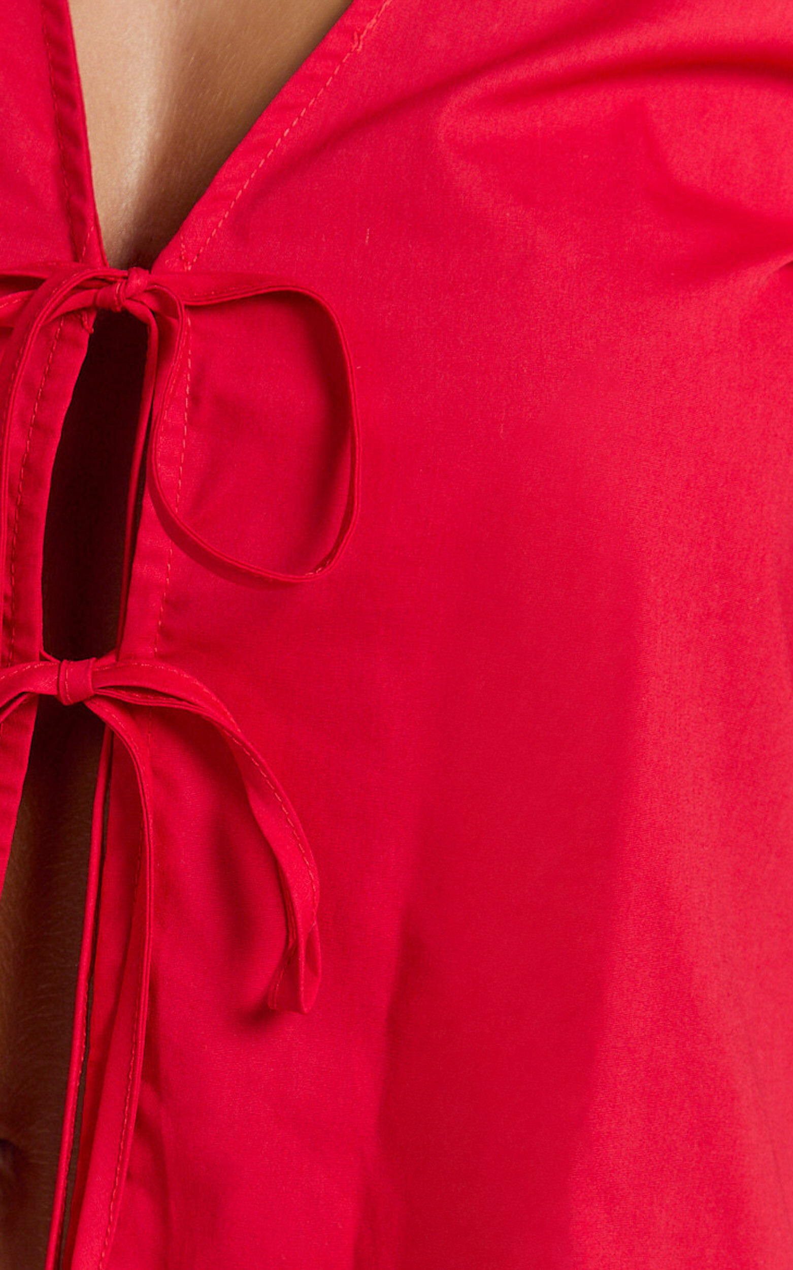 Dana Top - Bow Tie Front Puff Sleeve Blouse in Red