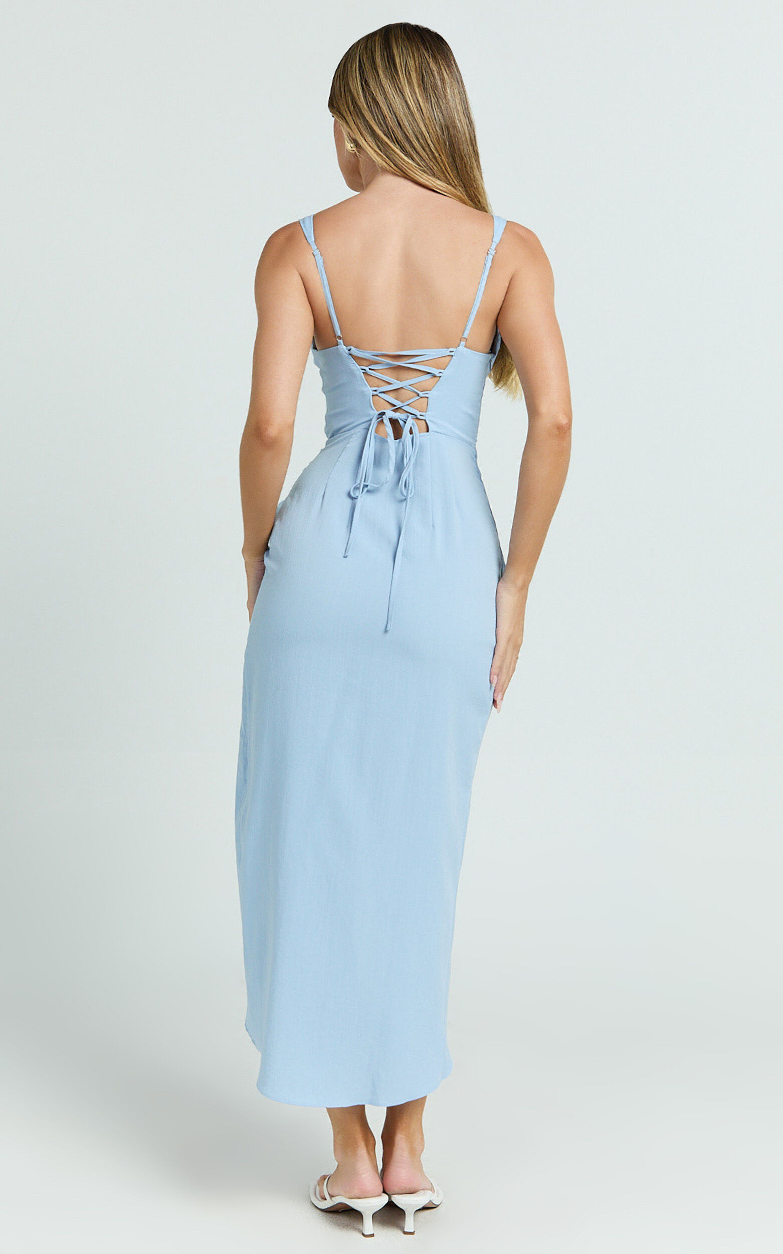 Cooper Midi Dress - Underwire Cut Out Ruched Wrap Dress in Light Blue