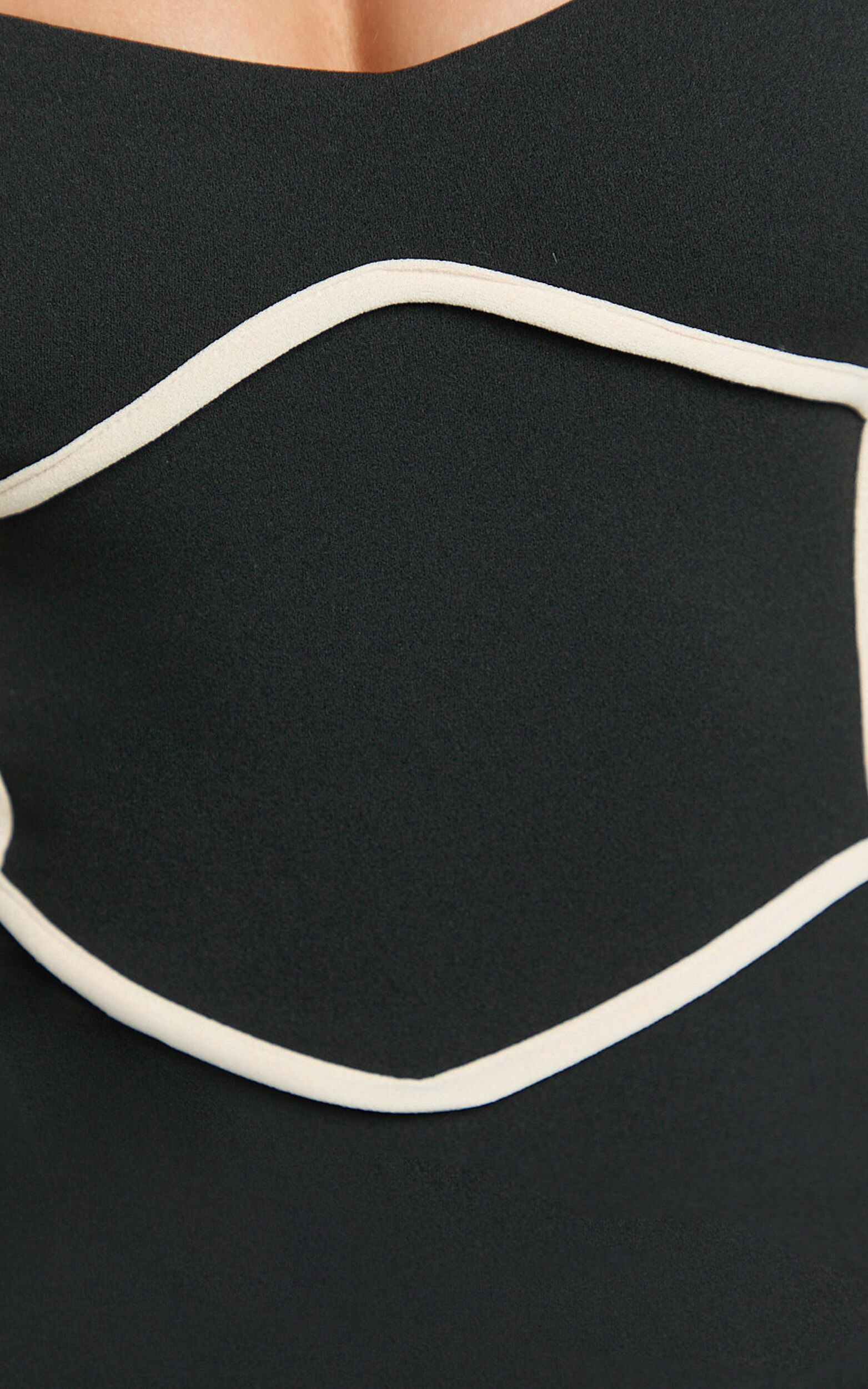 Zareena Midi Dress - Straight Neck Long Sleeve Slip Dress in Black