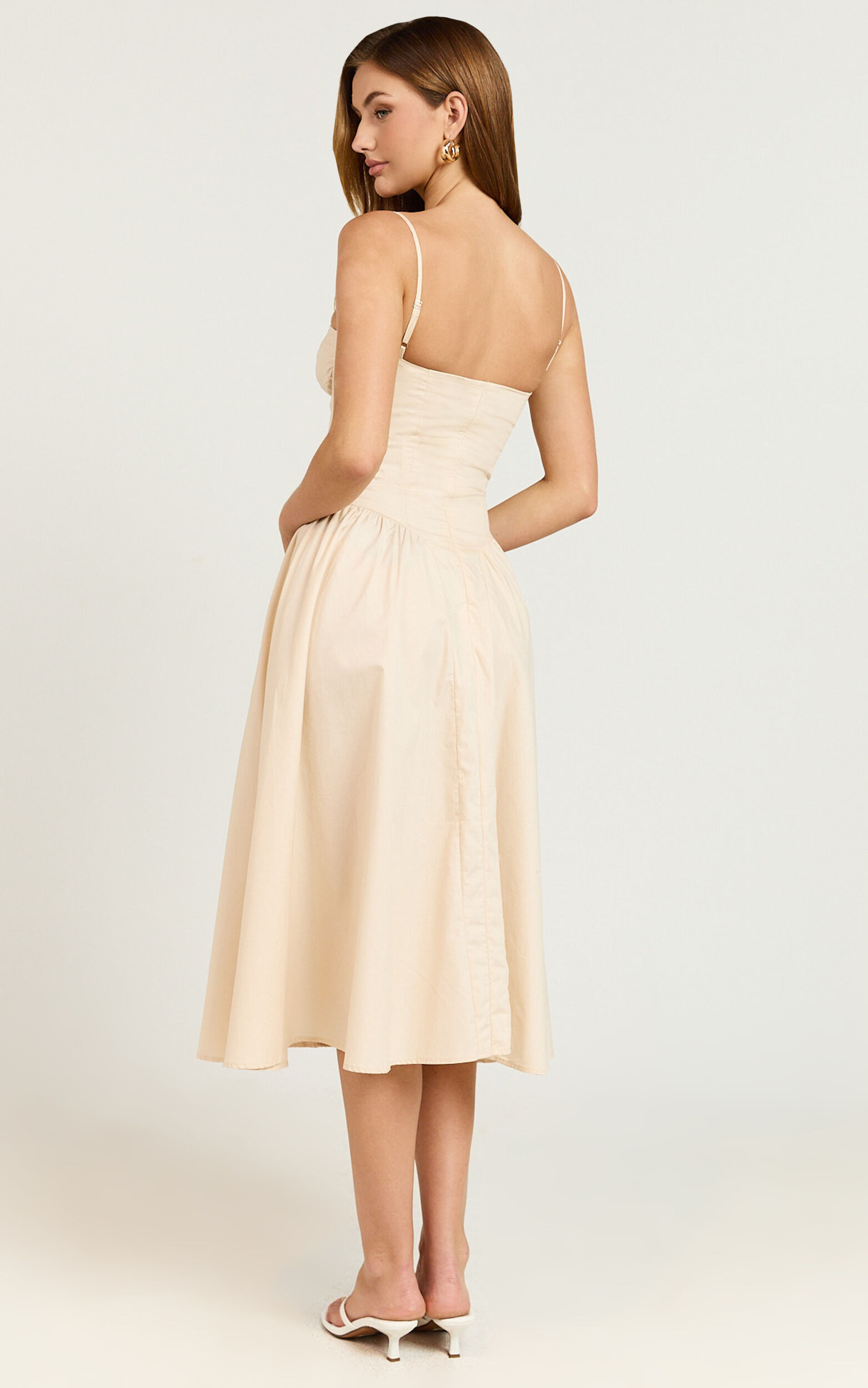 April Midi Dress - Sweetheart Wide Pleated Dress in Cream