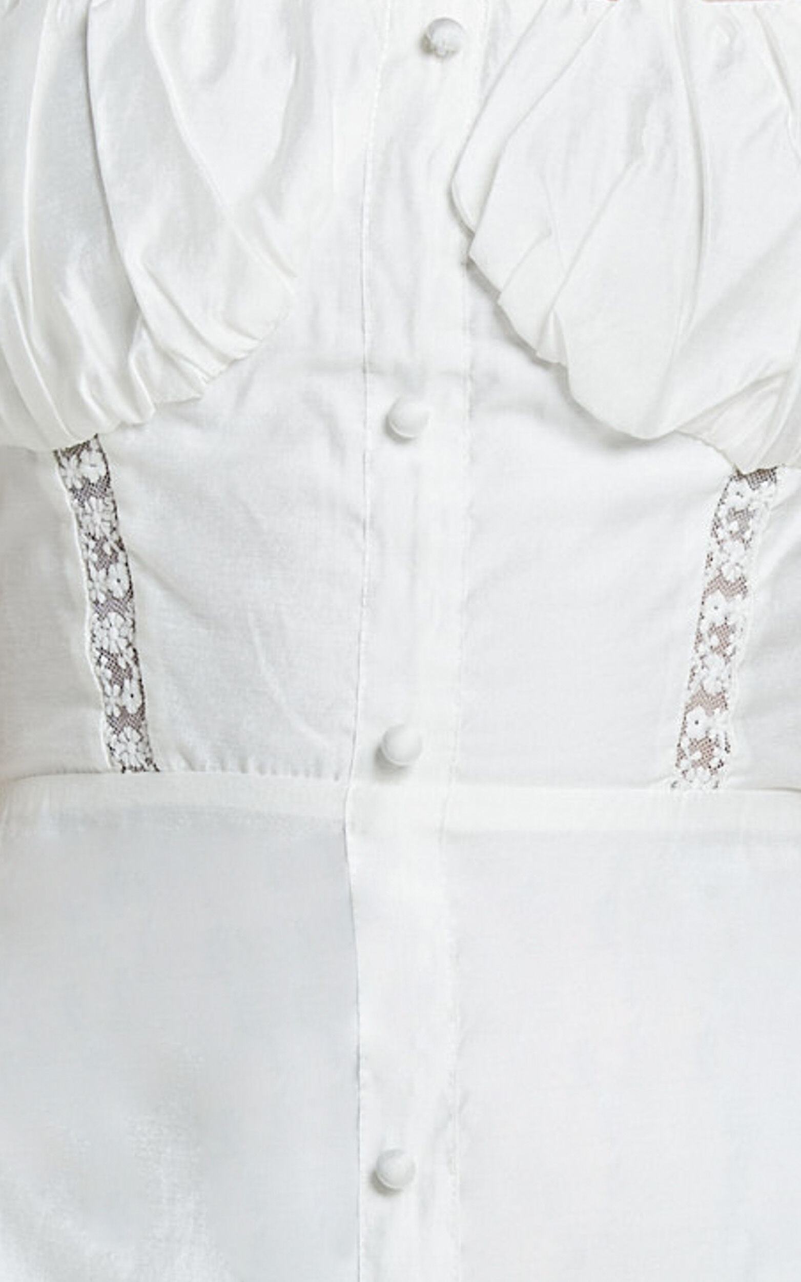 Giselle Midi Dress - Puff Sleeve Corset Flare Dress in White