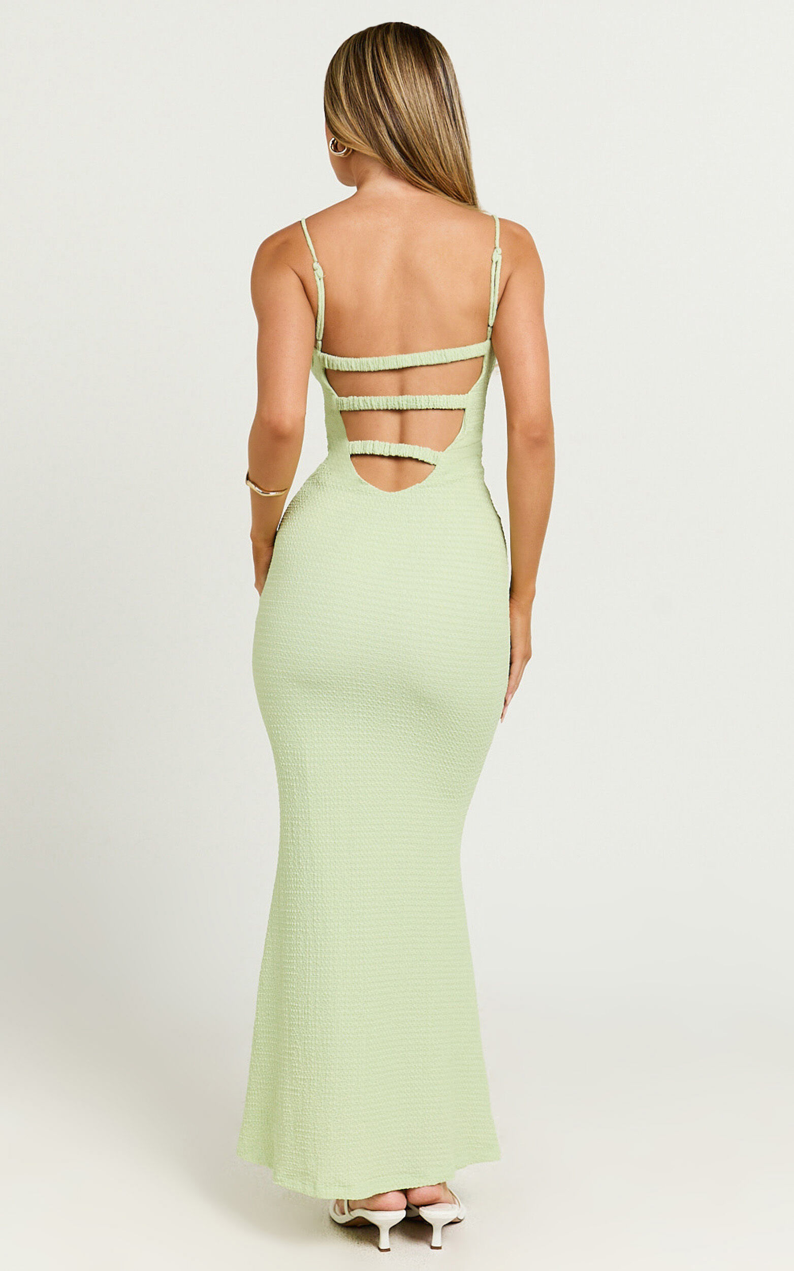 Rhaima Midi Dress - Open Back Strap Detail Dress in Sage