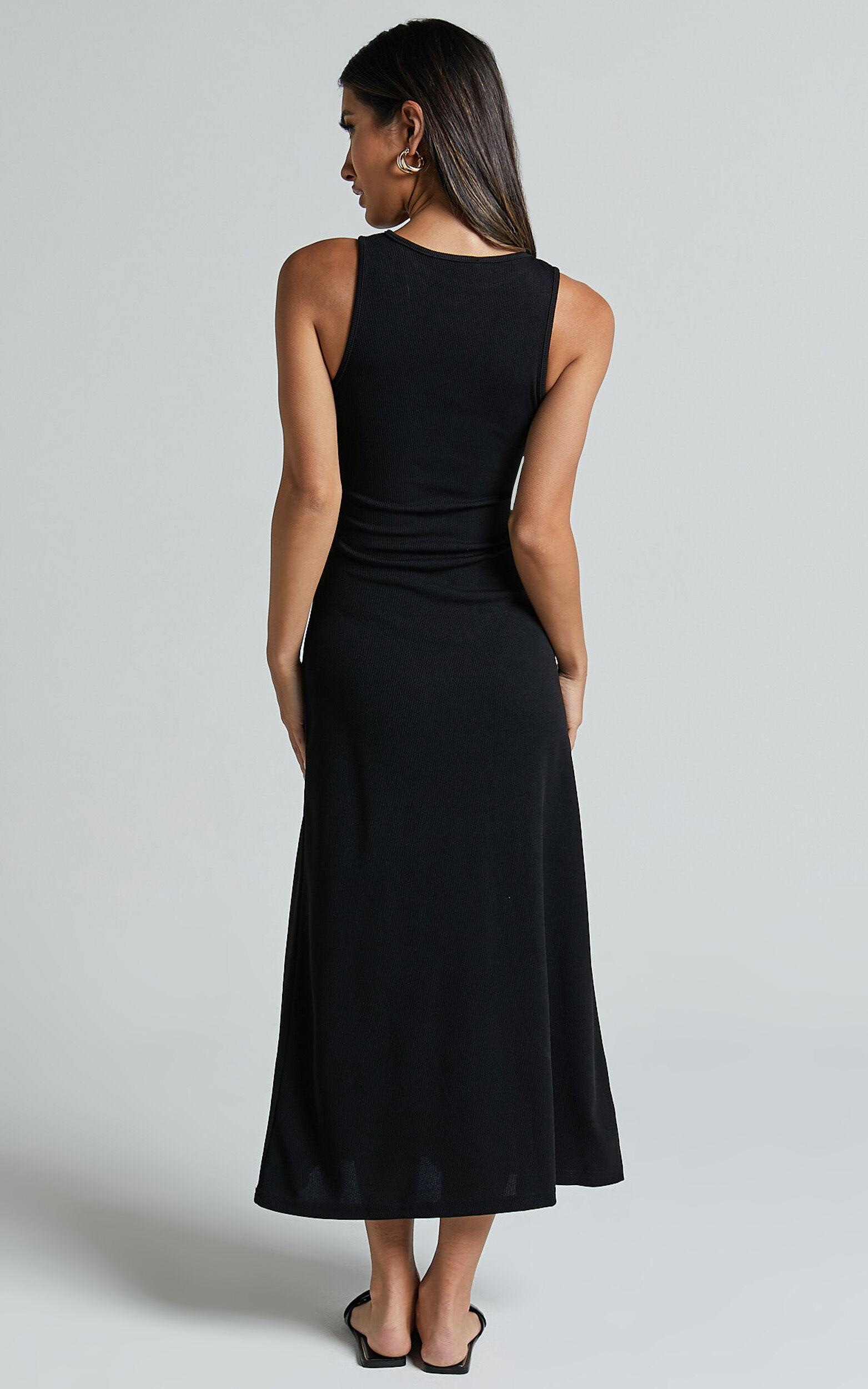 Rodolphe Midi Dress - Crew Neck Ribbed Sleeveless in Black