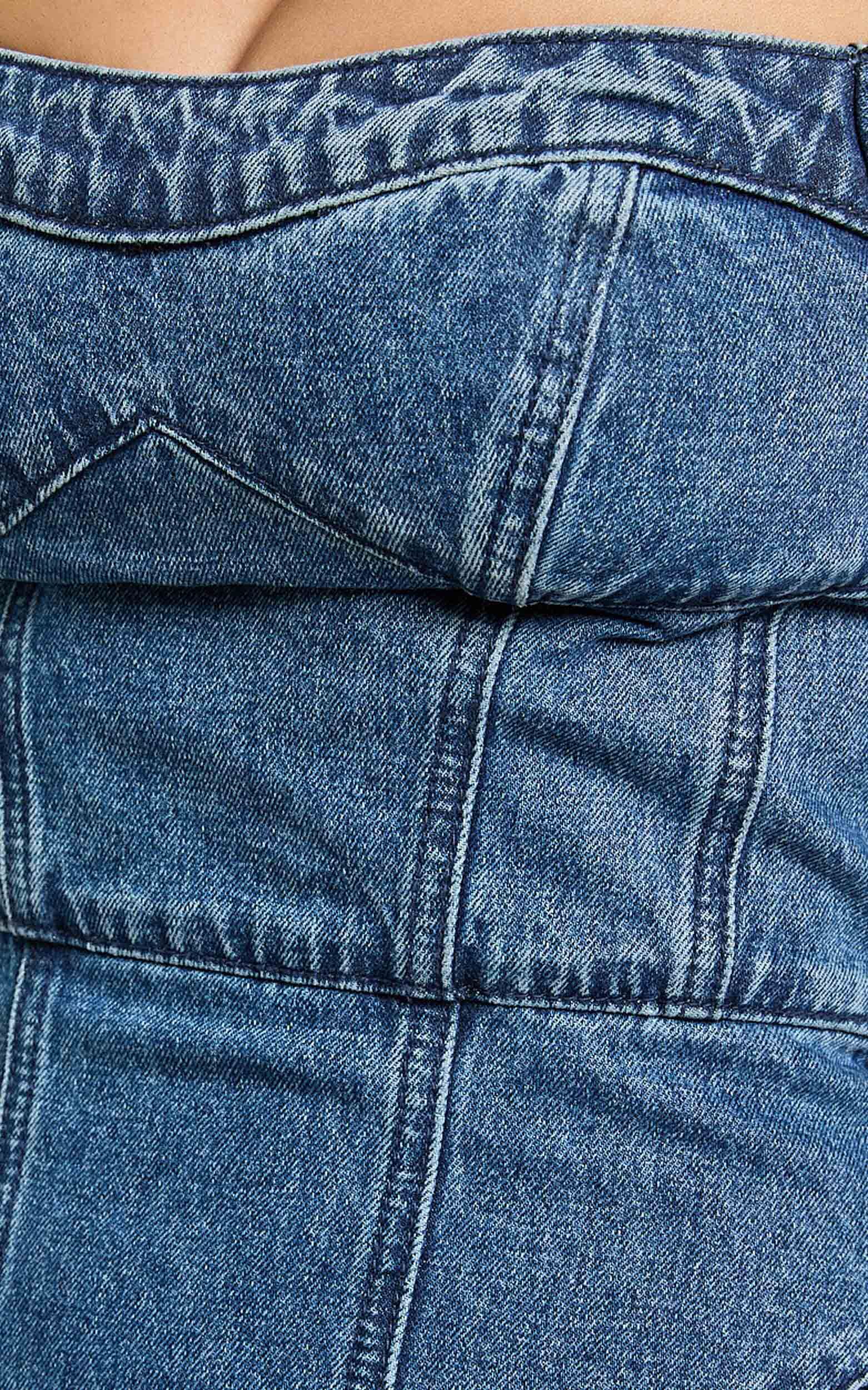 Gia Mini Dress - Short Puff Sleeve Tiered Denim Dress in Dark Blue Wash