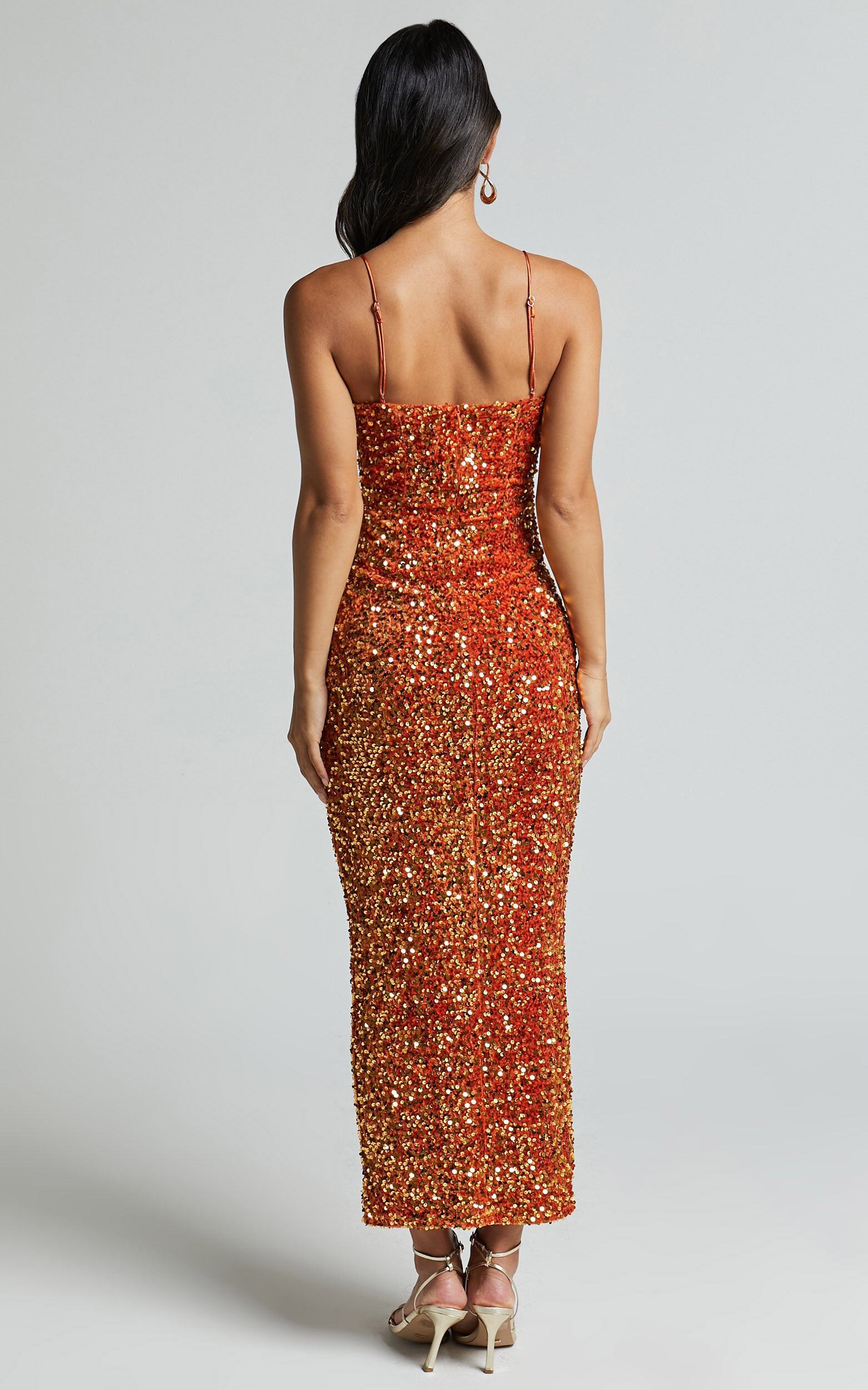 Rayner Midi Dress - V Bar Sequin Bodycon Dress in Copper