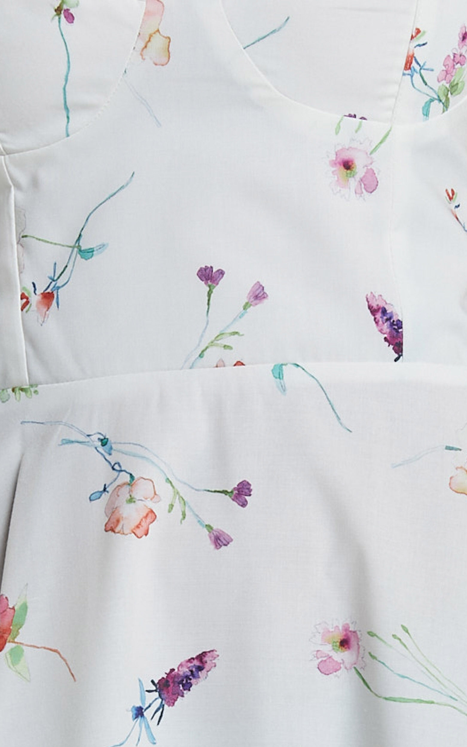 Robertson Midi Dress - Strappy Sweetheart Bustier Flare Dress in Painterly Wild Flower