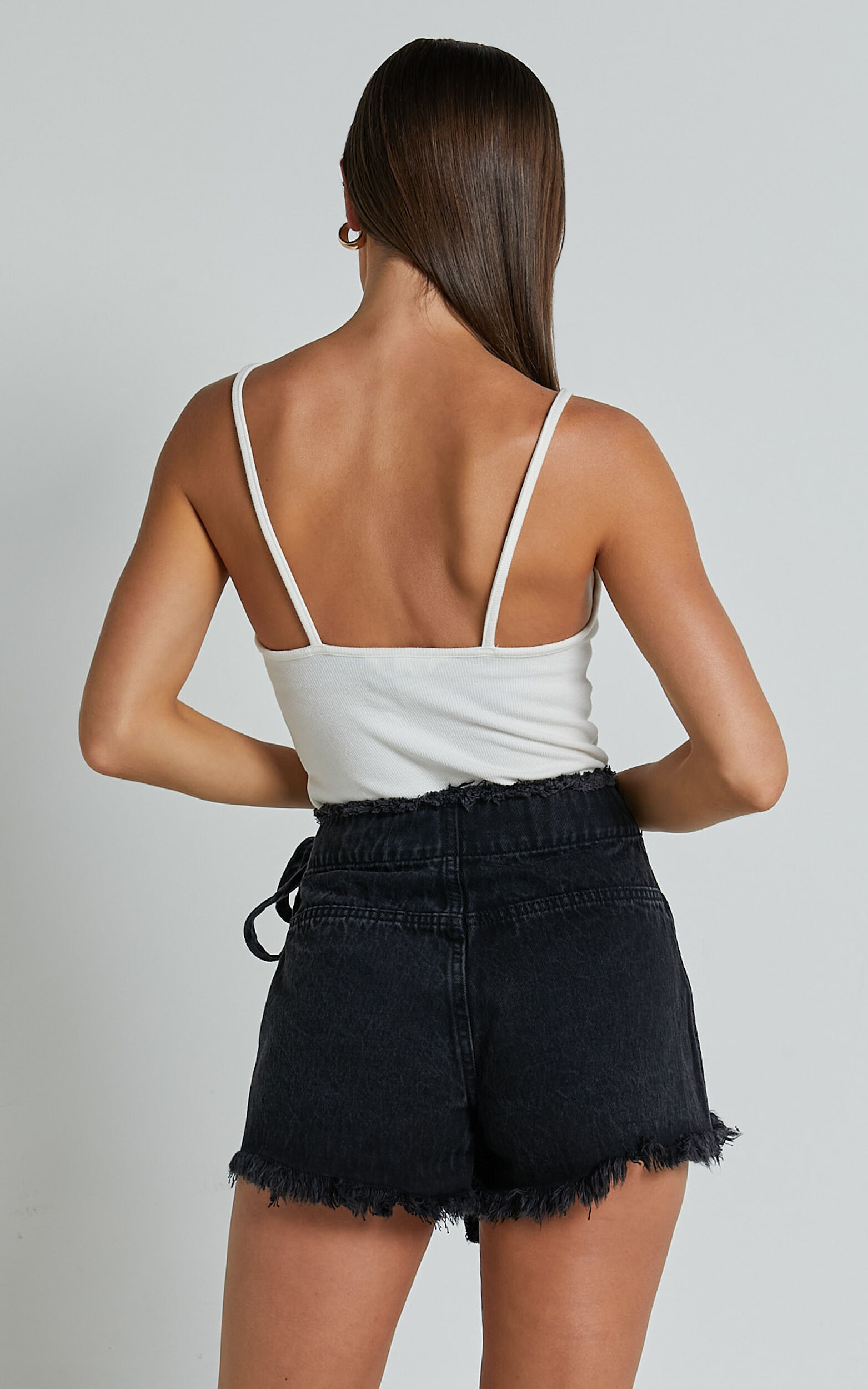 Ellyza Skort - Recycled Cotton Frayed Edge Wrap Denim Skort in Washed Black