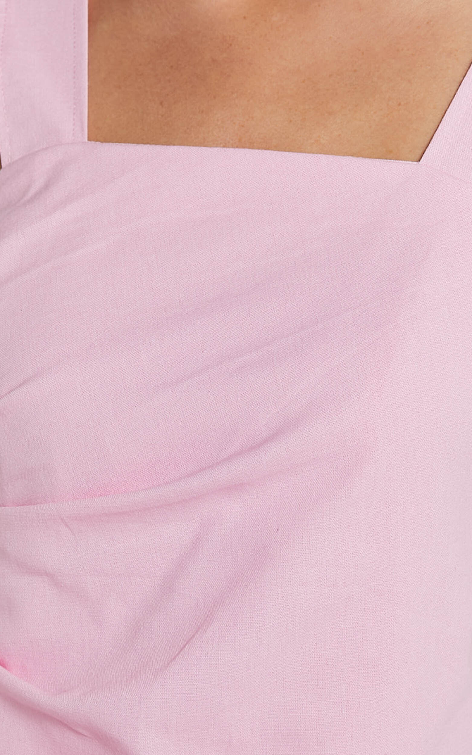 Abby Mini Dress - Straight Neck Wide Strap Wrap Dress in Pink