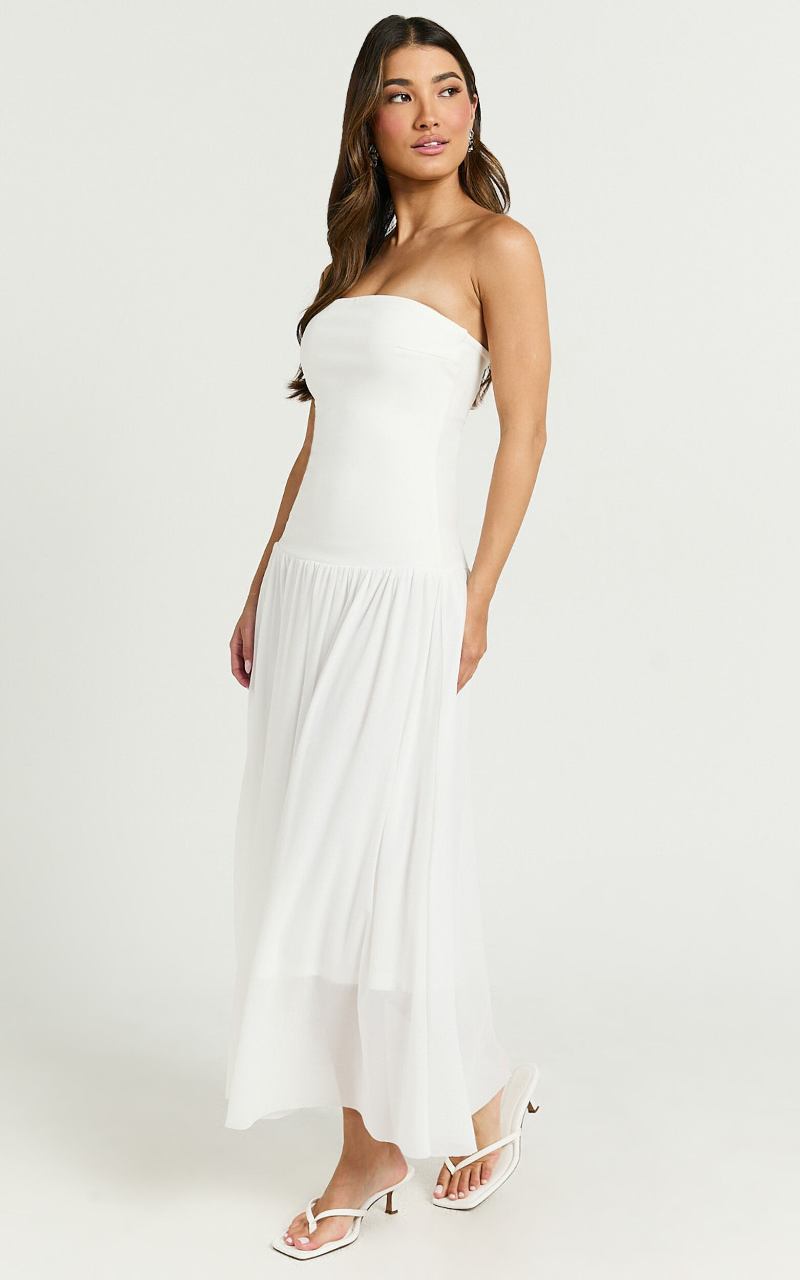 Cherie Midi Dress - Strapless Drop Waist Dress in Ivory