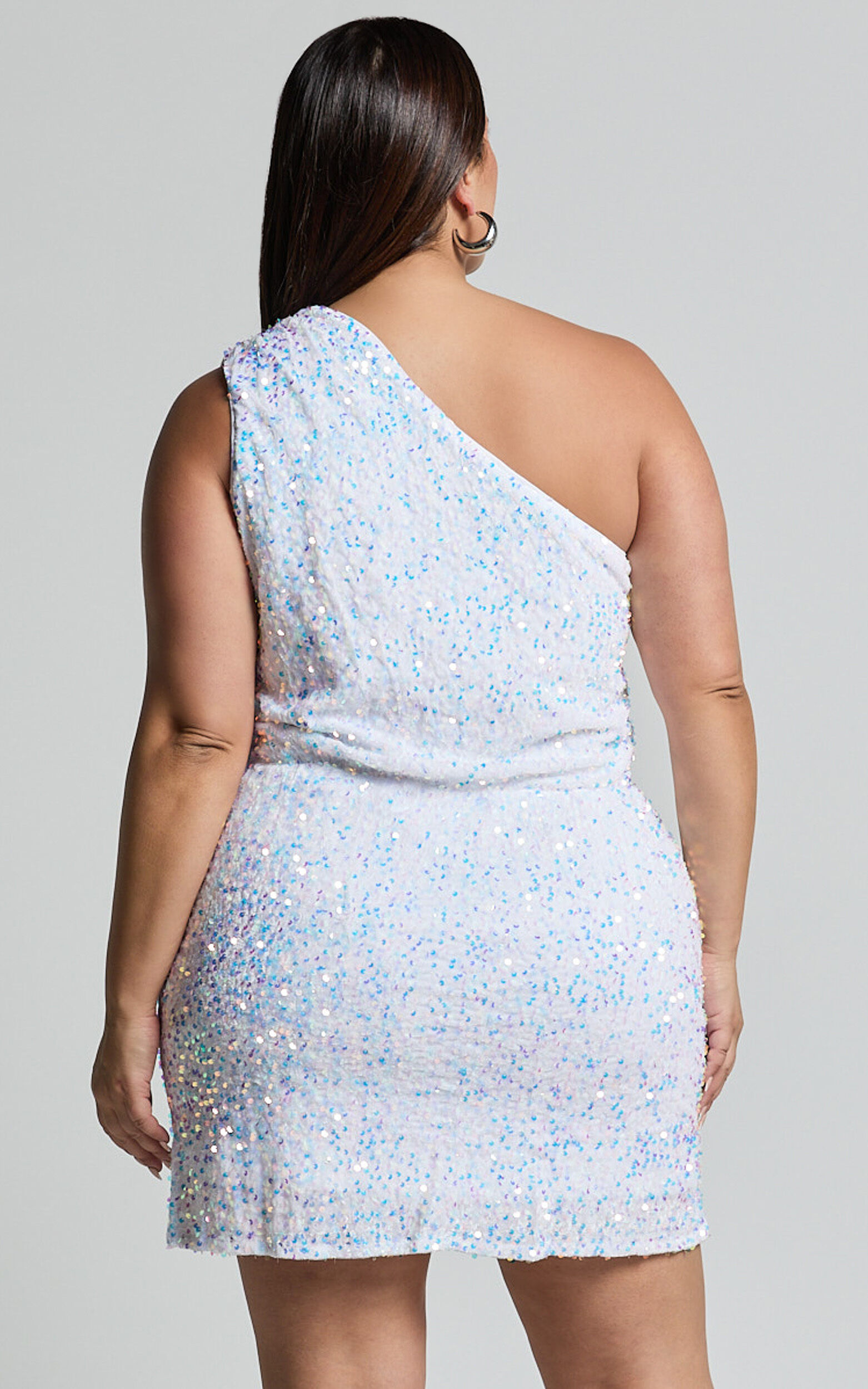 Lucy Mini Dress - One Shoulder Sequin Mini Dress in White