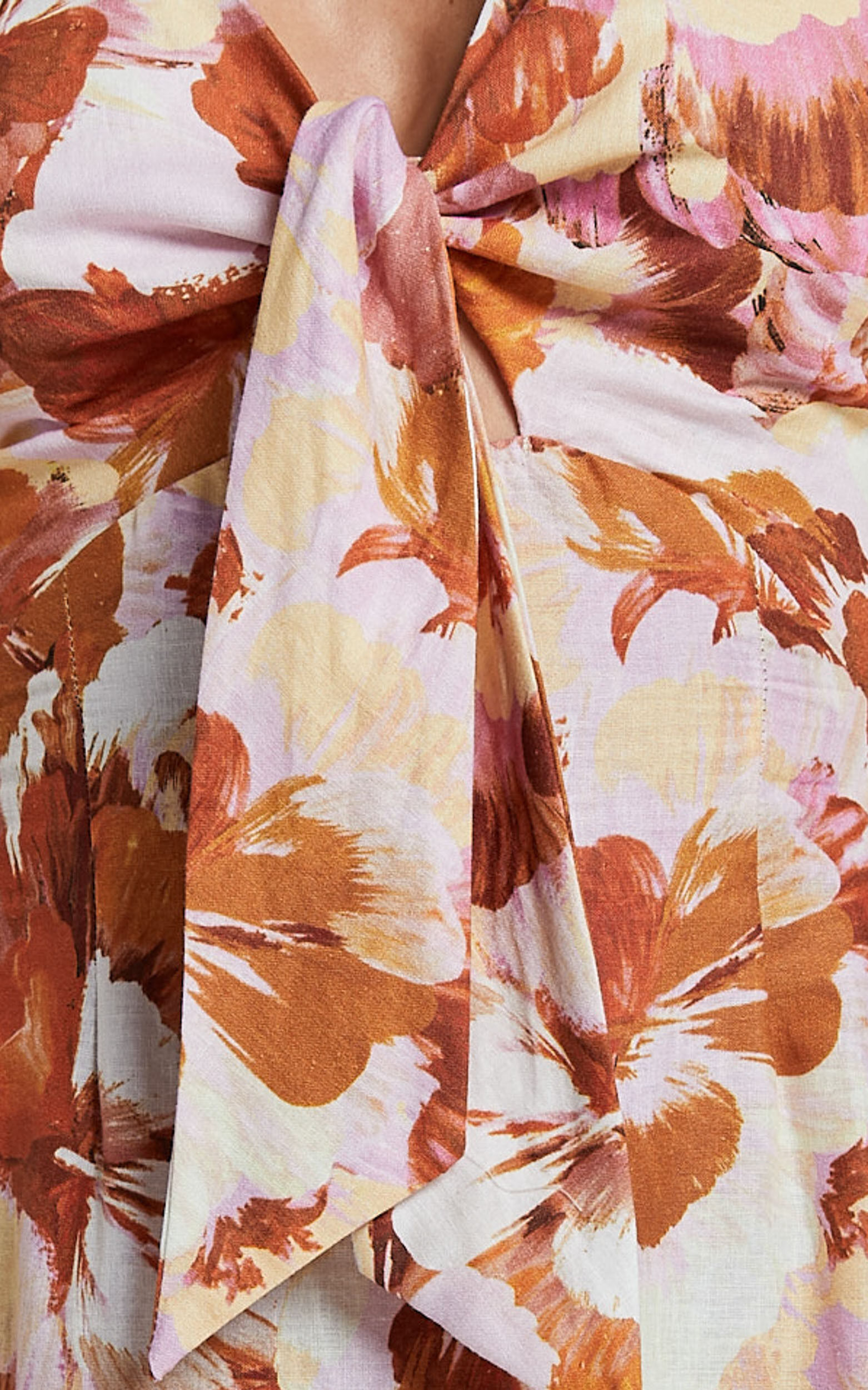 Amalie The Label - Chevonne Linen Blend Tie Front Puff Sleeve Maxi Dress in Baku Print