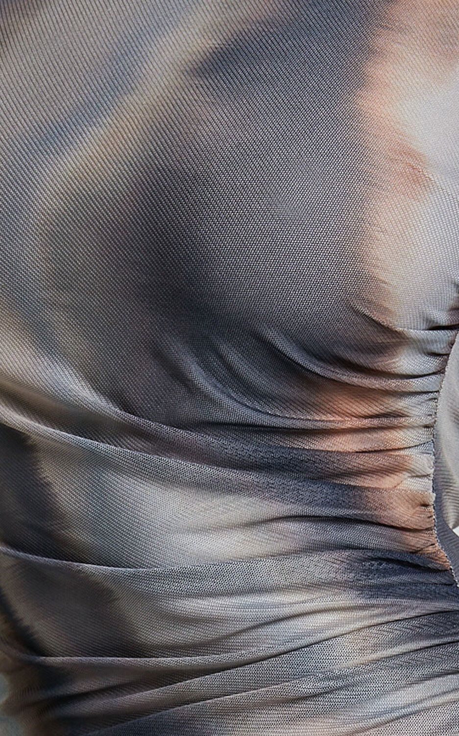 Zyra Midi Dress - High Neck Long Sleeve Mesh Dress in Tie Dye Print