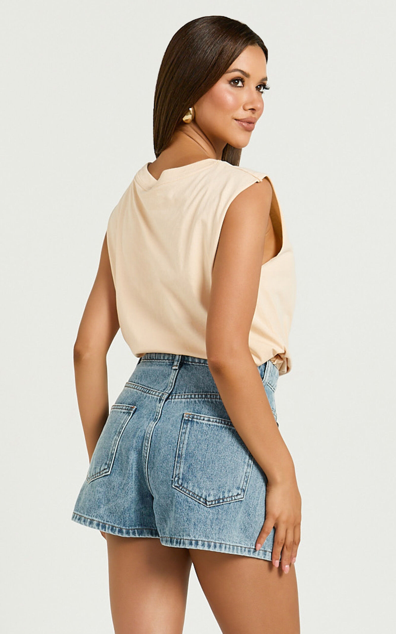 Gia Tee - High Neck Tshirt in Nude