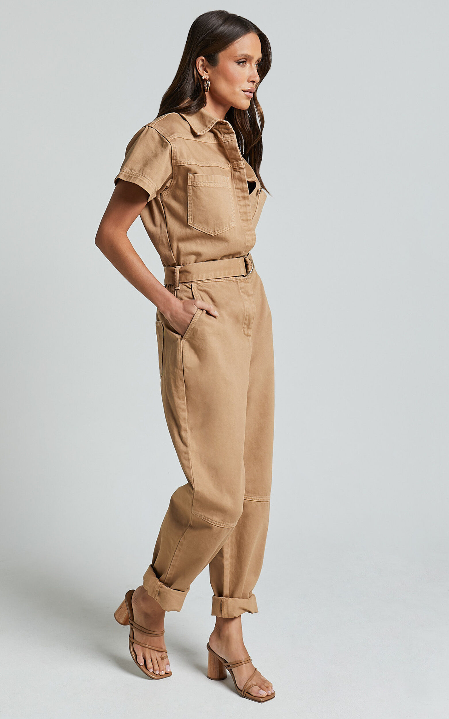 Amalie The Label - Havanah Recycled Cotton Denim Boiler Jumpsuit in Tobacco