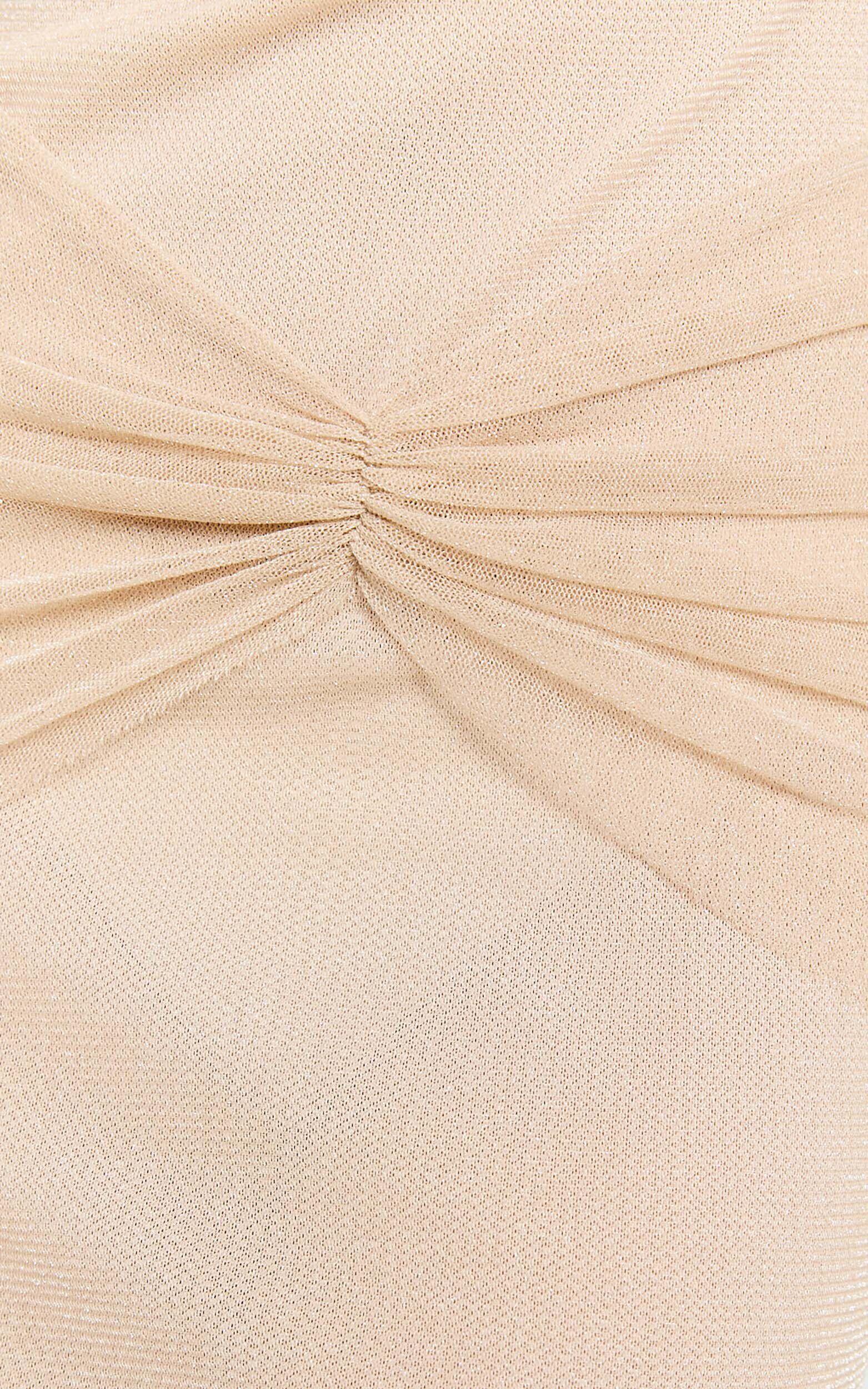 Uma Maxi Dress - Glitter Tulle Strapless Ruched Side Dress in Nude