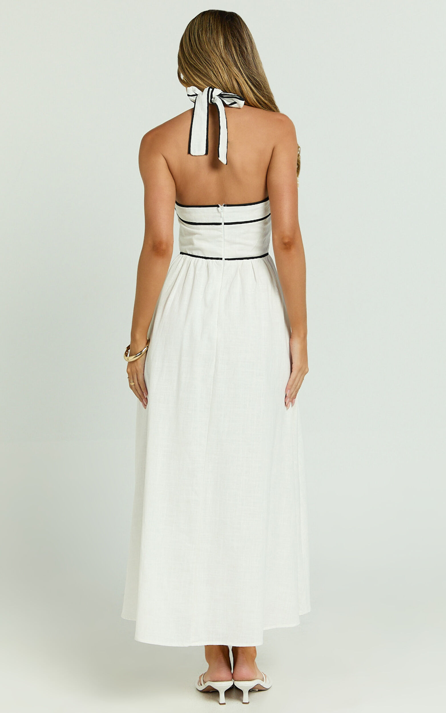 Jesse Midi Dress - Halter Neck Back Tie Dress in White