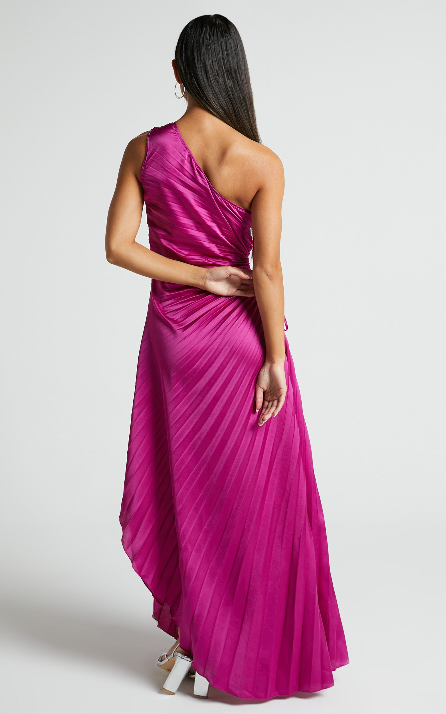 Kitsune Maxi Dress - One Shoulder Cut Out Dress in Pink