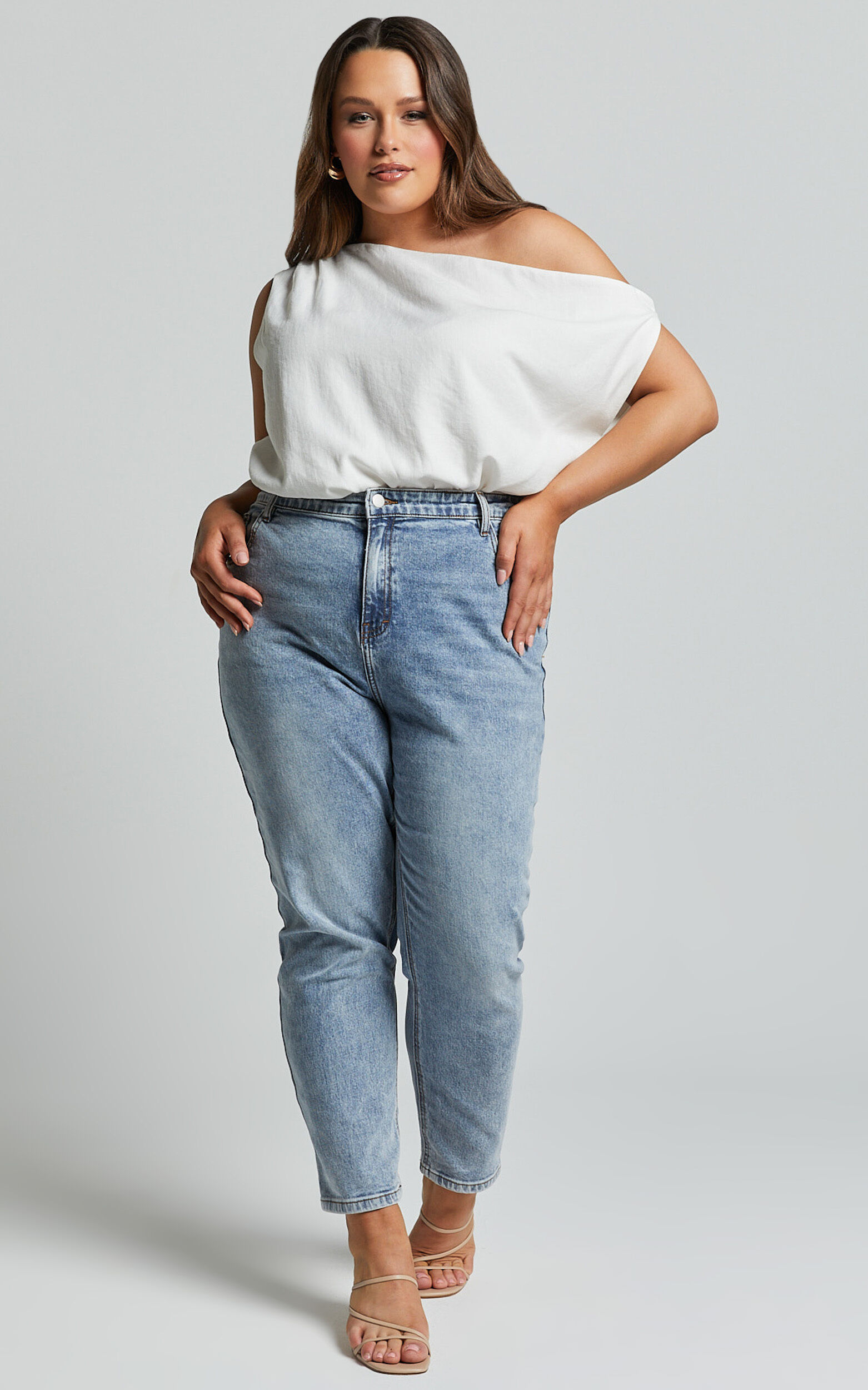 Mabel Bodysuit - Asymmetrical Neckline One Shoulder in White