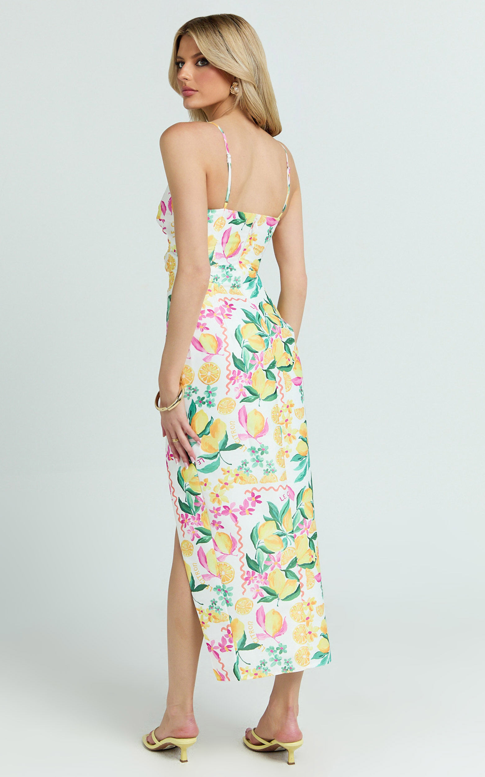 Janice Midi Dress - Knot Detail Front Split Dress in Le Citron