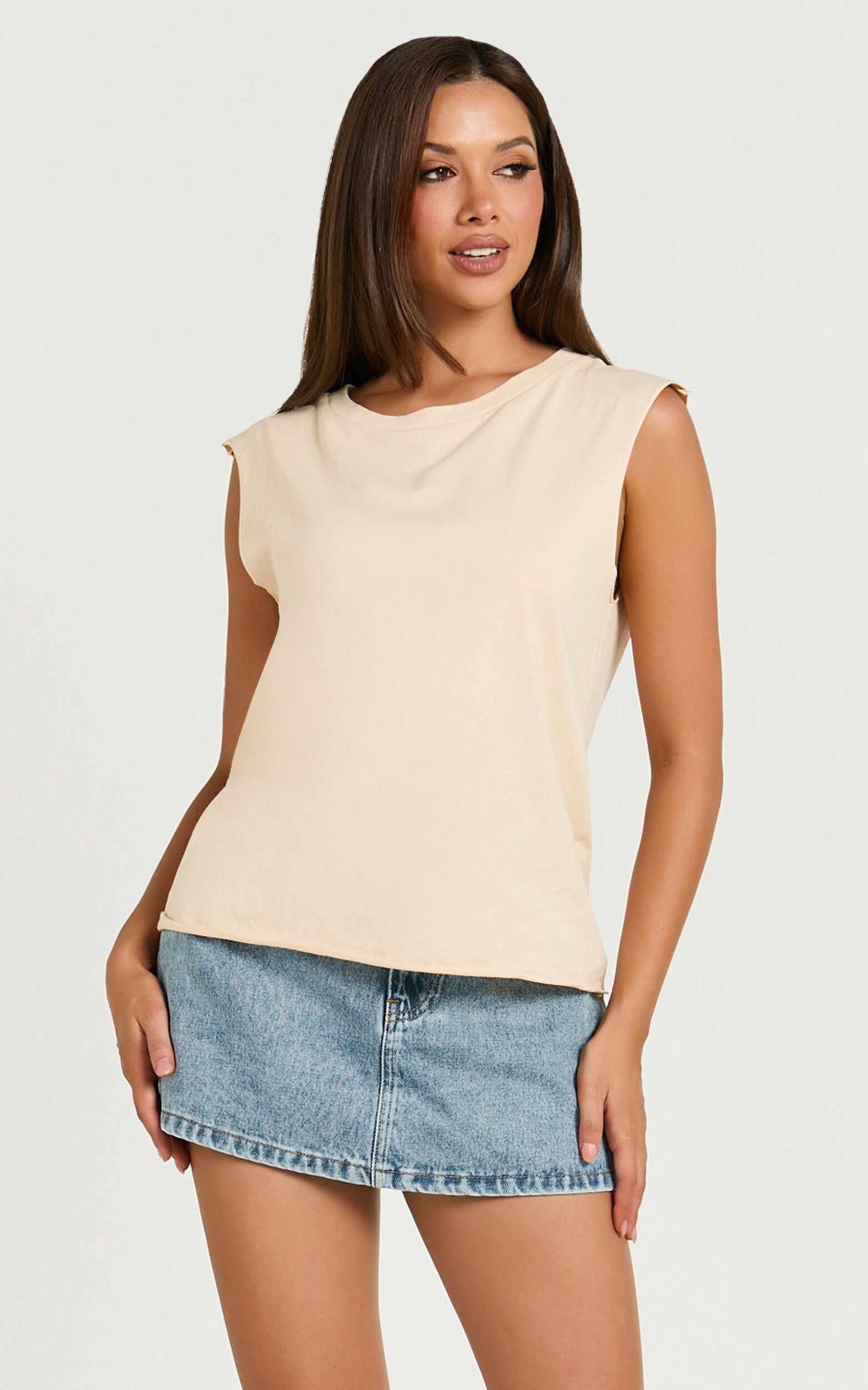 Gia Tee - High Neck Tshirt in Nude