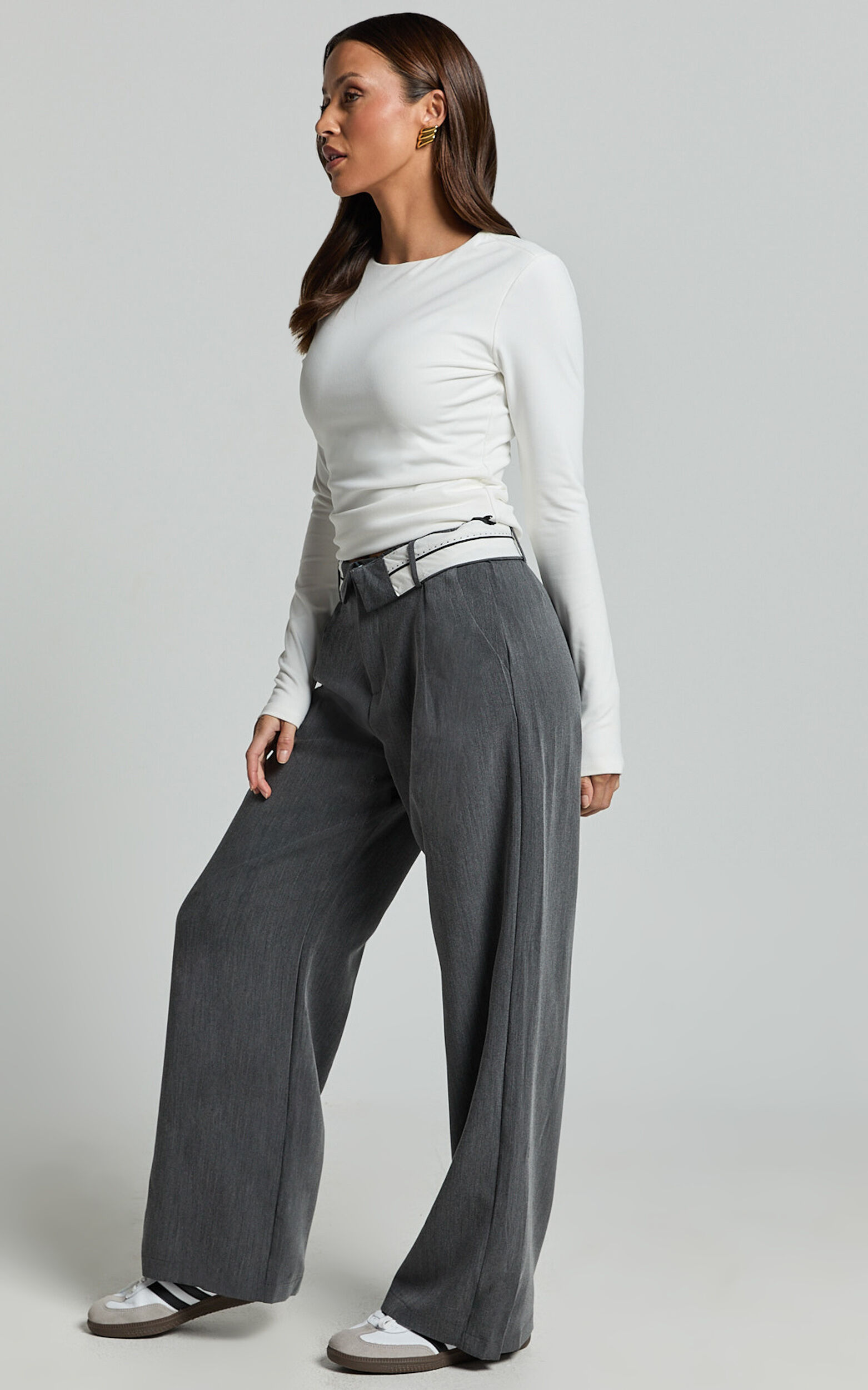 Attica Pants - Foldover Waistband Tailored Pants in Charcoal