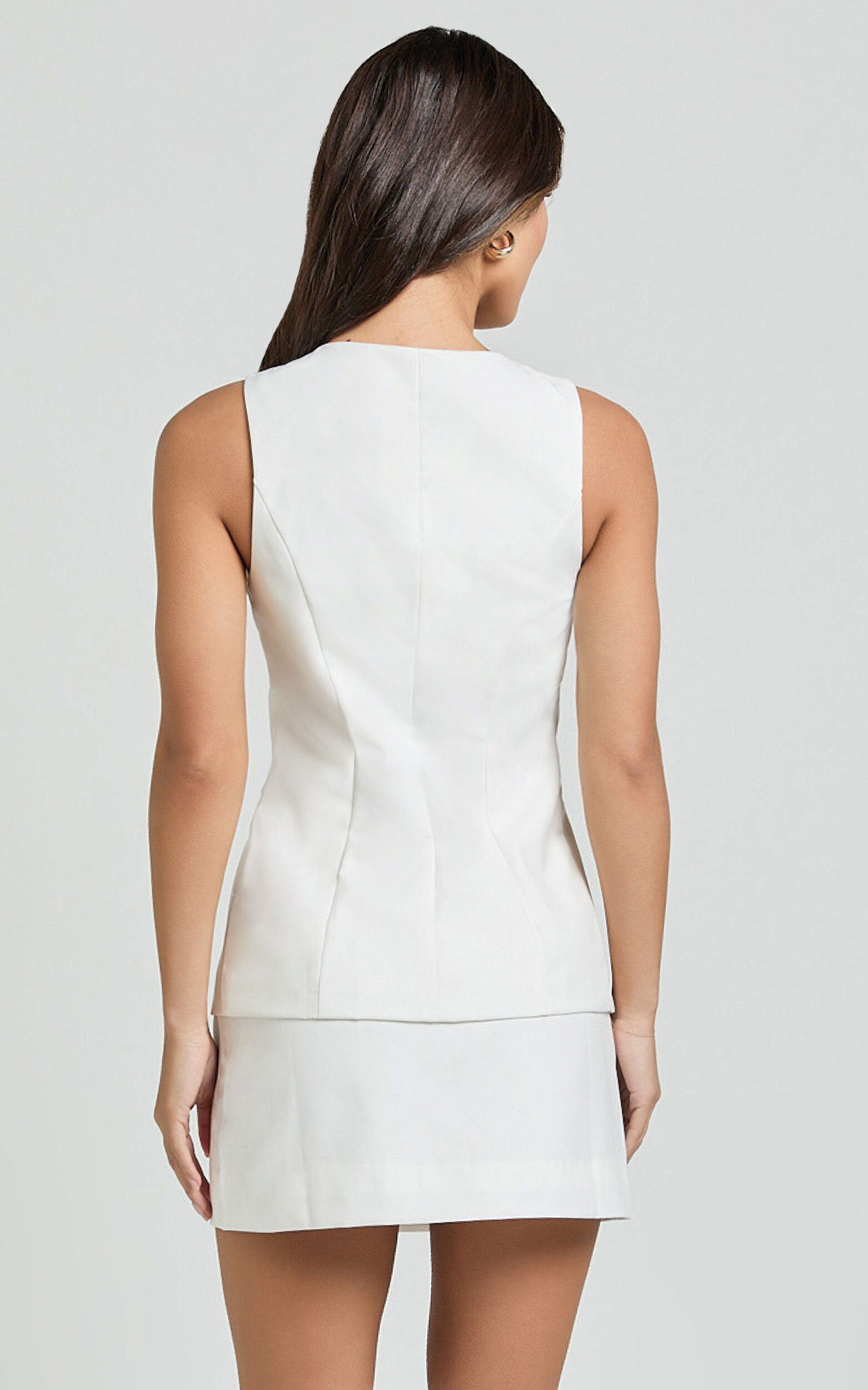 Desi Top - Longline Crew Neck Vest Top in Warm White