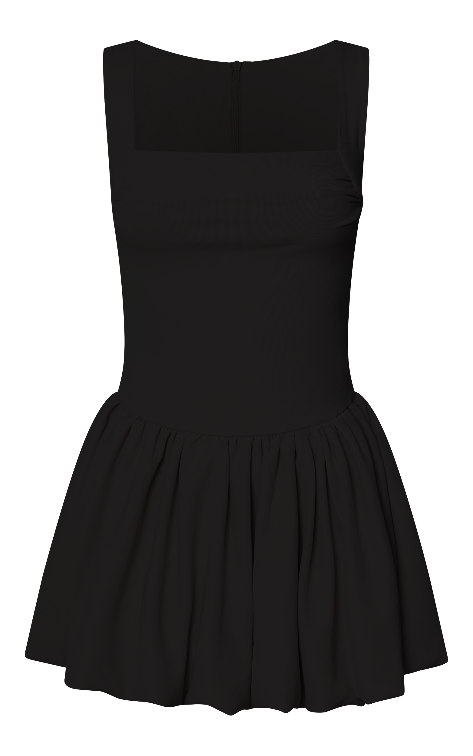 Bridgette Mini Dress - Straight Neck Sleeveless Bubble Hem Dress in Black