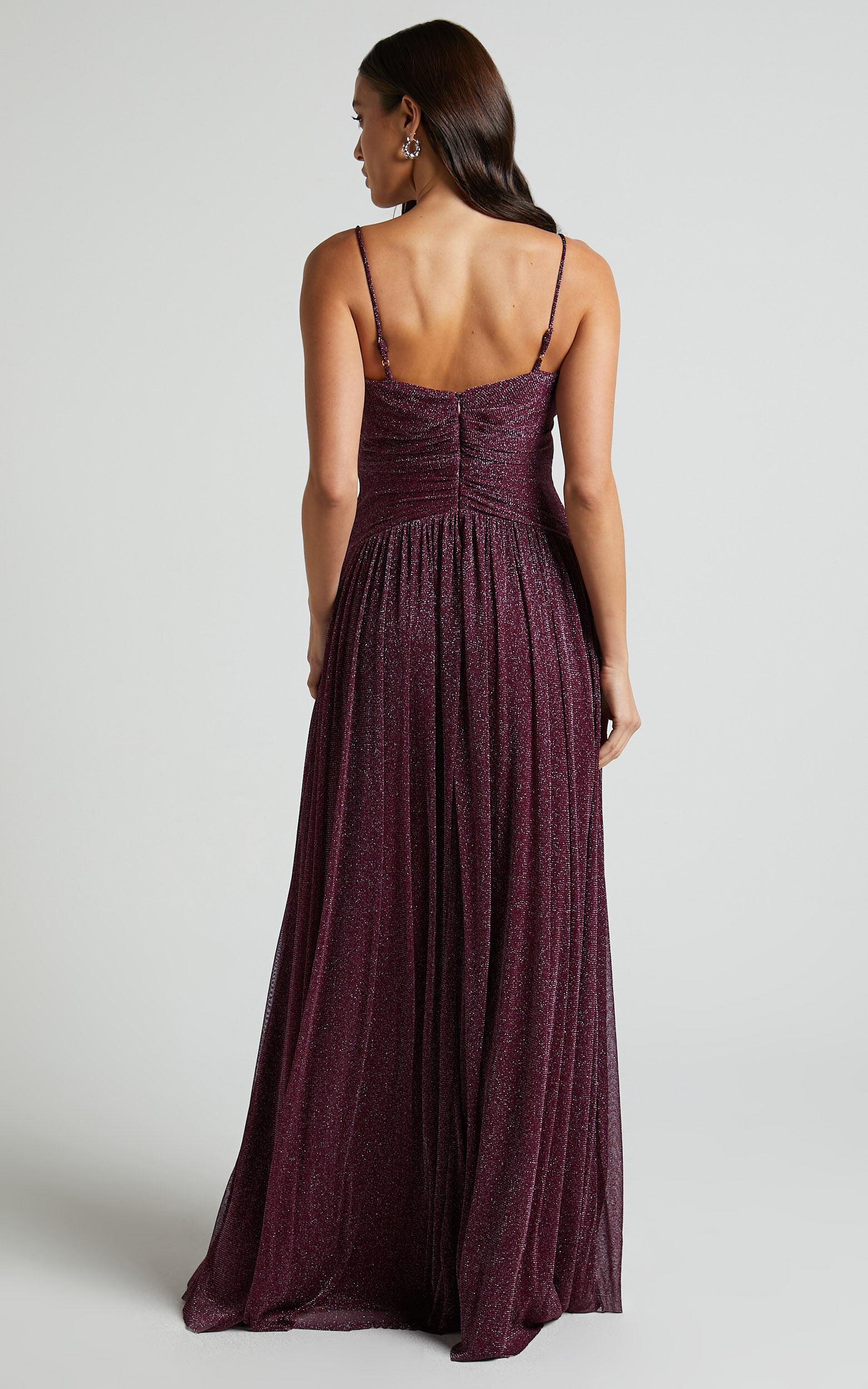 Vivienne Maxi Dress - Sweetheart Ruched Bodice in Burgundy