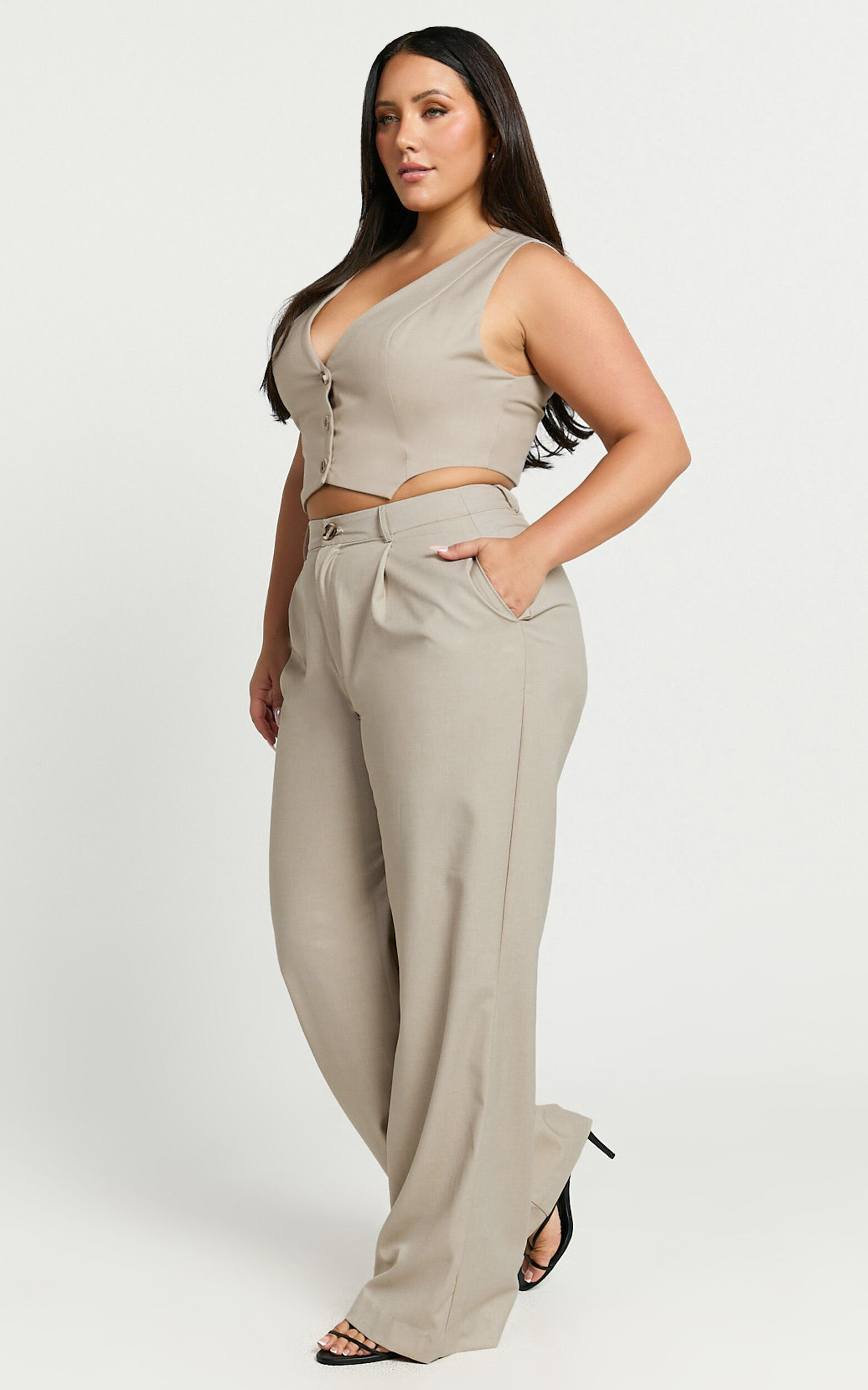 Izara Trousers - Mid Rise Relaxed Straight Leg Tailored Trousers in Oatmeal