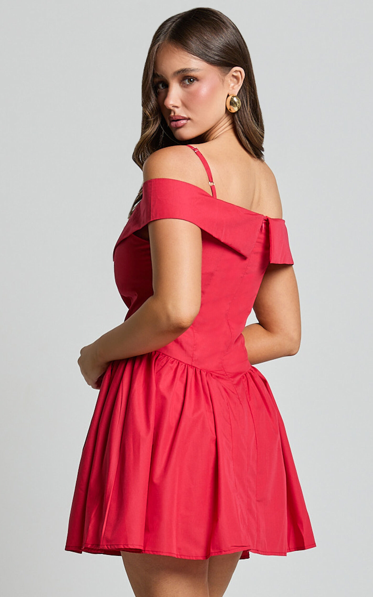 Bea Mini Dress - Off the Shoulder Fit and Flare Dress in Red