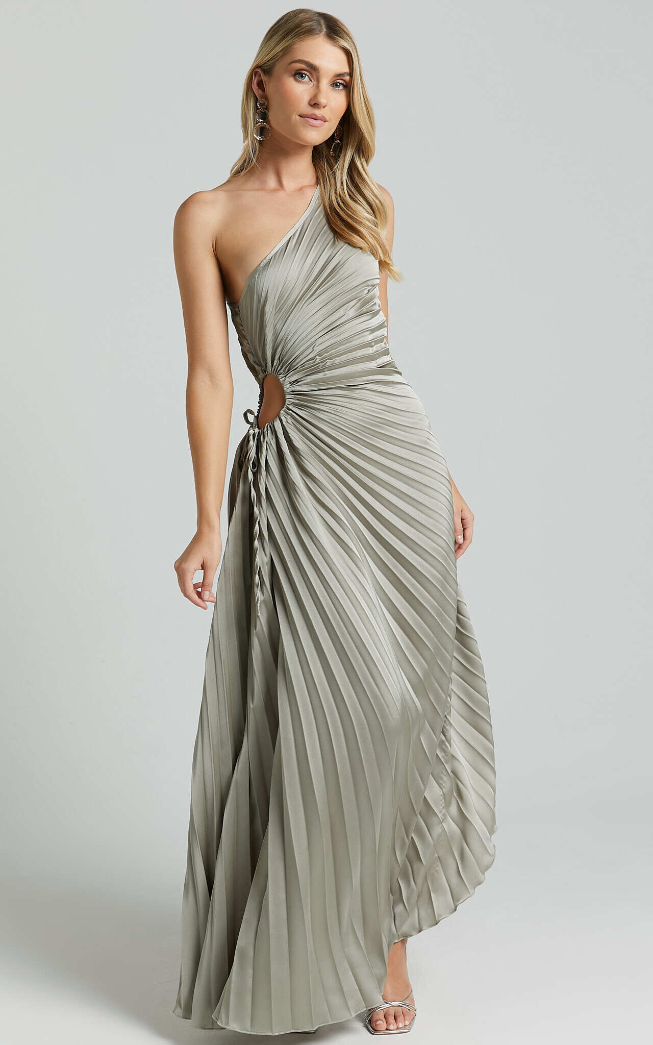 Kitsune Maxi Dress - One Shoulder Cut Out Dress in Sage