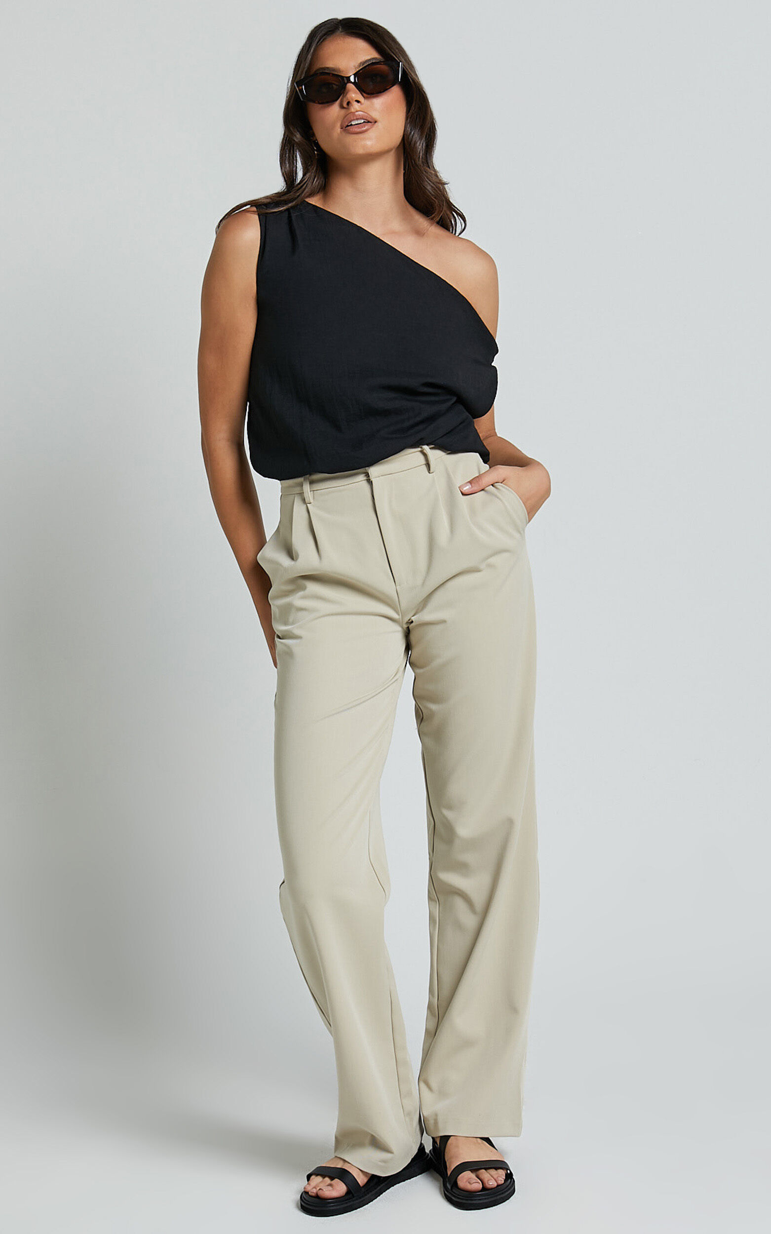 Mabel Bodysuit - Asymmetrical Neckline One Shoulder in Black