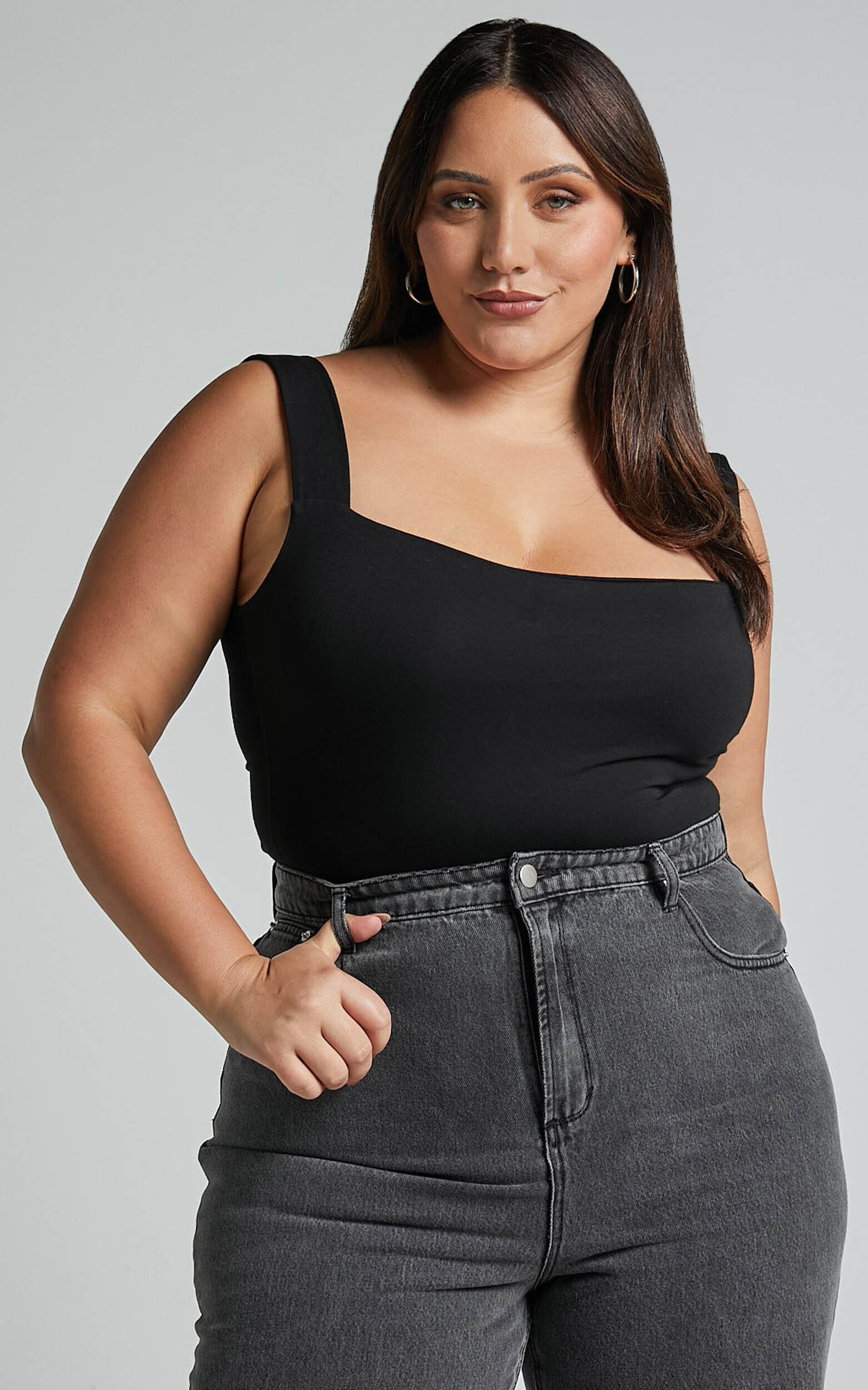 Off My Back Bodysuit - Square Neck Bodysuit in Black