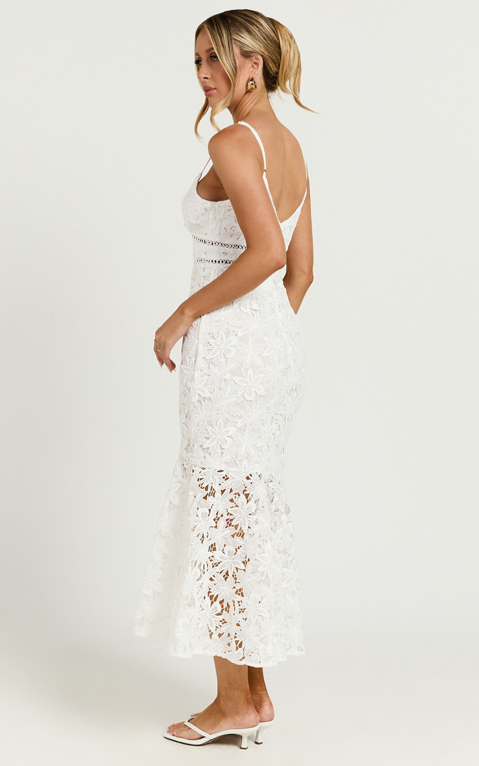 Aracely Midi Dress - Strappy Sweetheart Lace Mermaid Dress in White