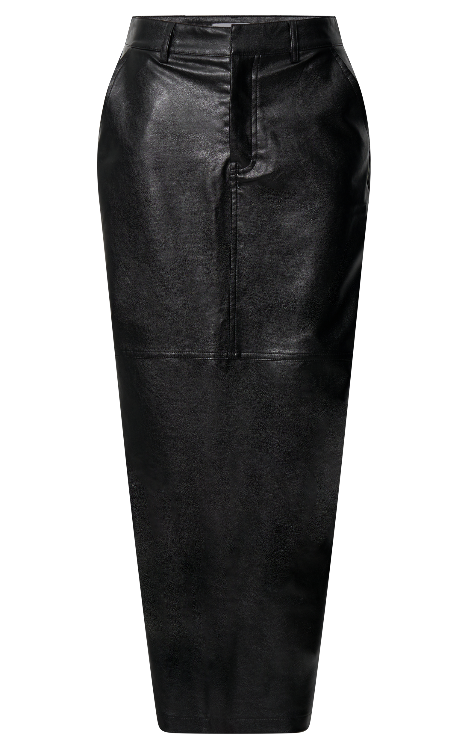 Victoria Midi Skirt - Mid Waisted Back Split Faux Leather Skirt in Black