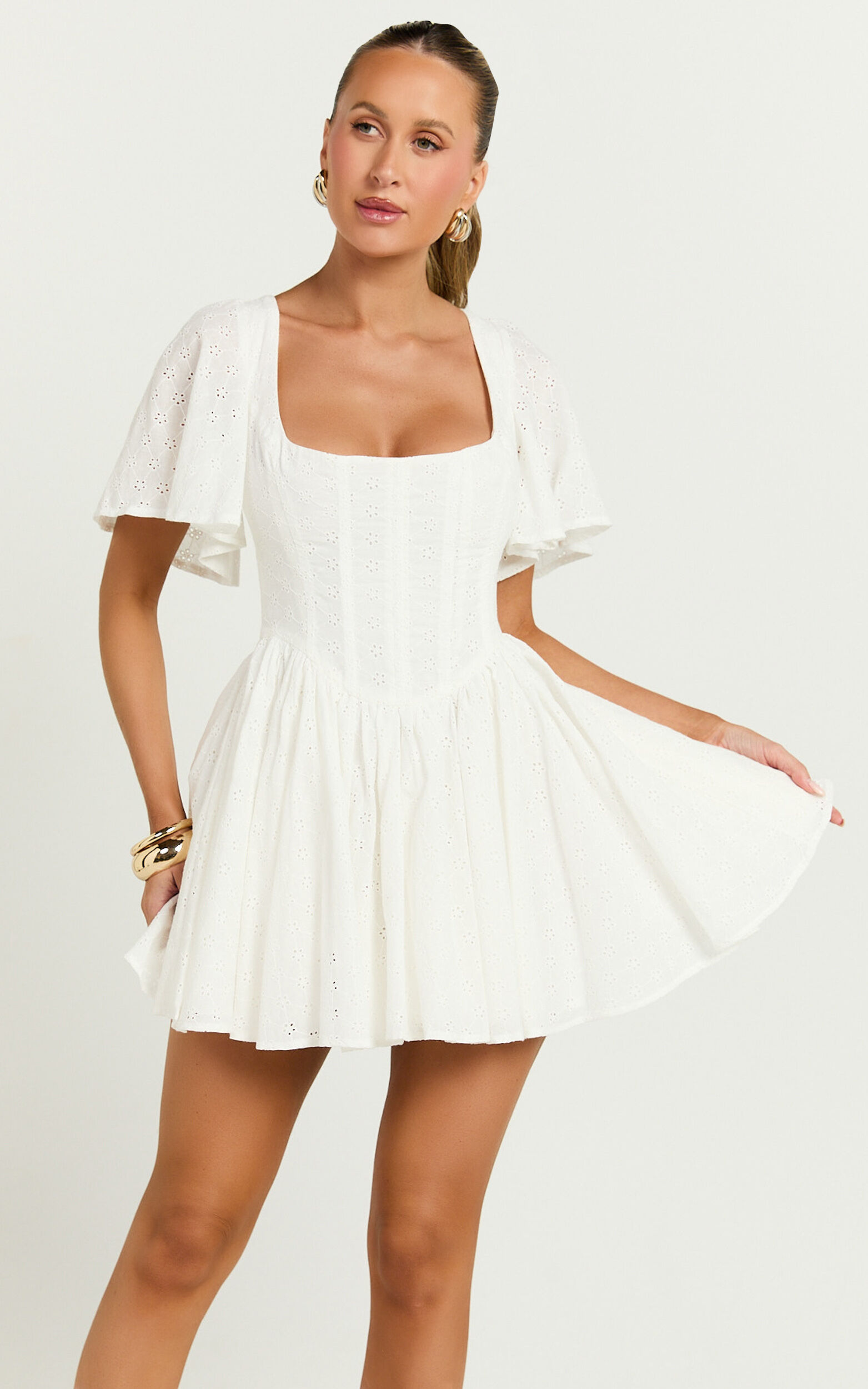 Edelyn Mini Dress - Corset Front Gathered Dress in White