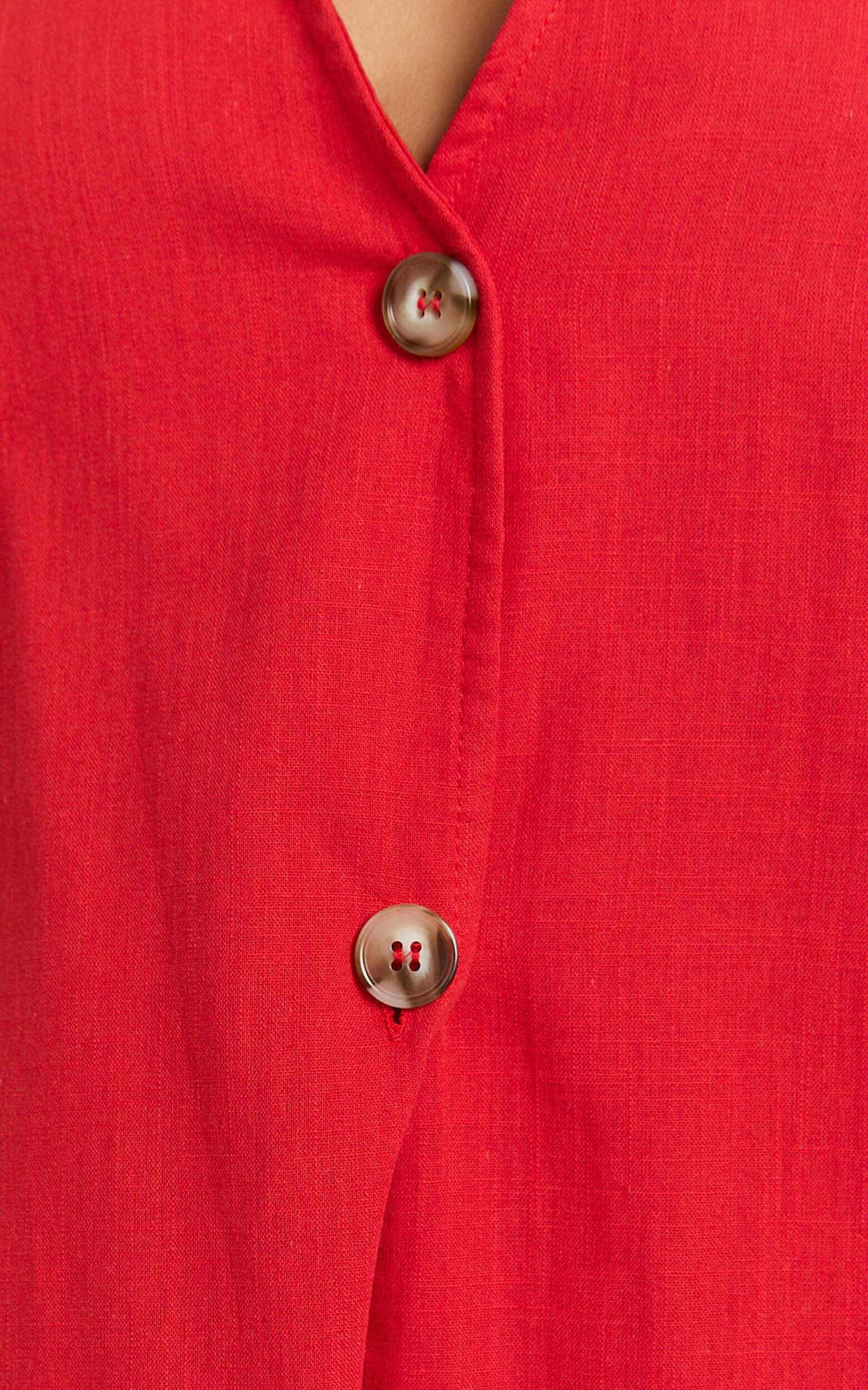 Devon Two Piece Set - Open Side Detail Top & Short Linen Look Set in Red