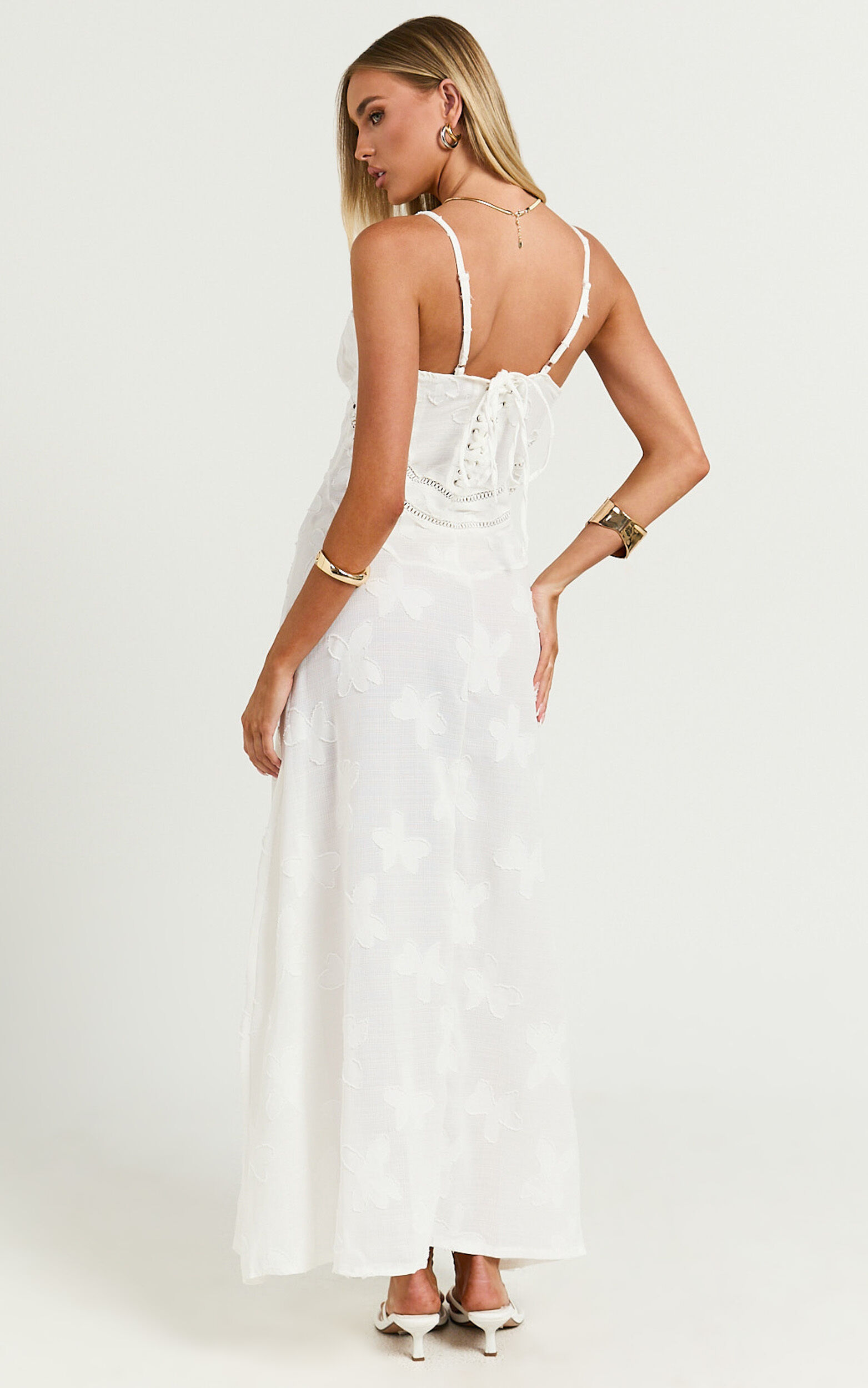 Lily Maxi Dress - Sheer Jacquard Maxi Dress in Cream